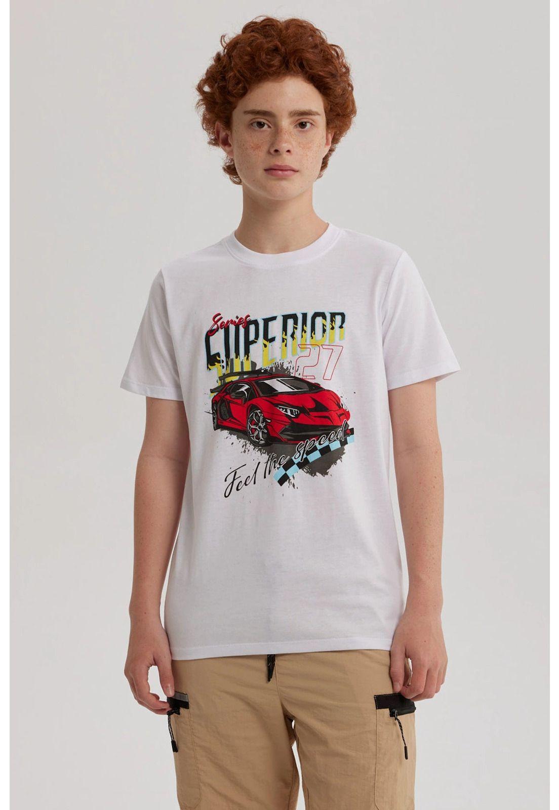 Polera Niño Básica Estampada Blanco - V-0