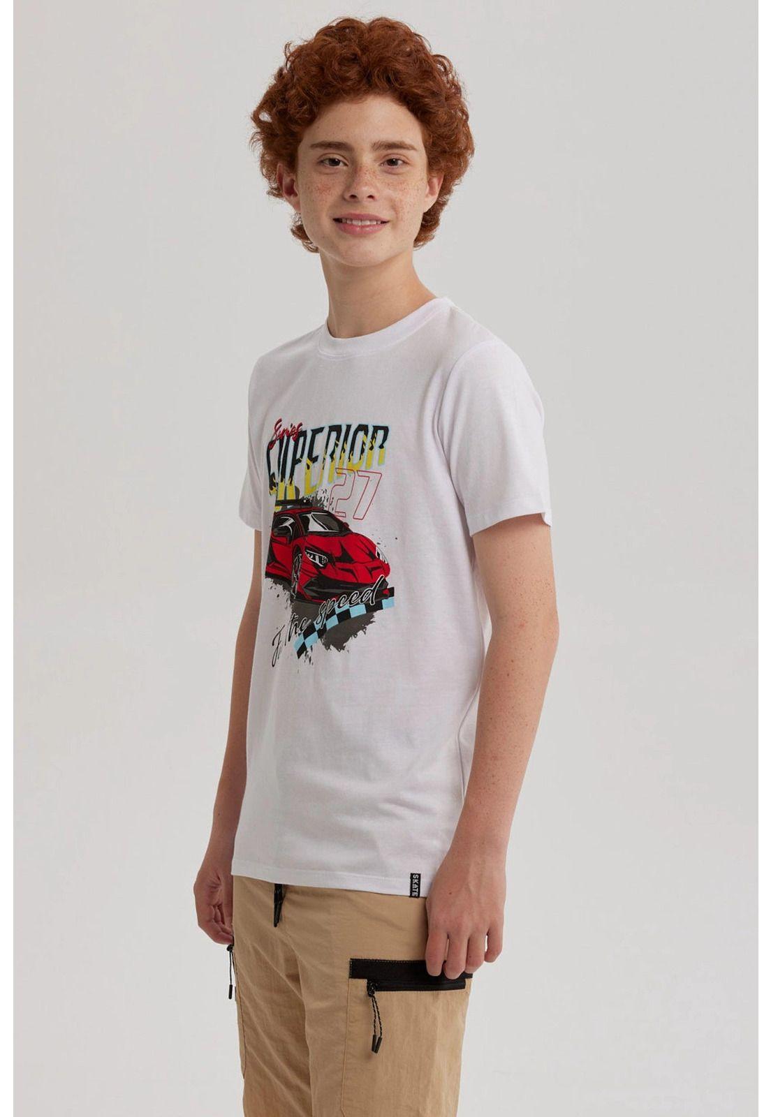 Polera Niño Básica Estampada Blanco - V-1