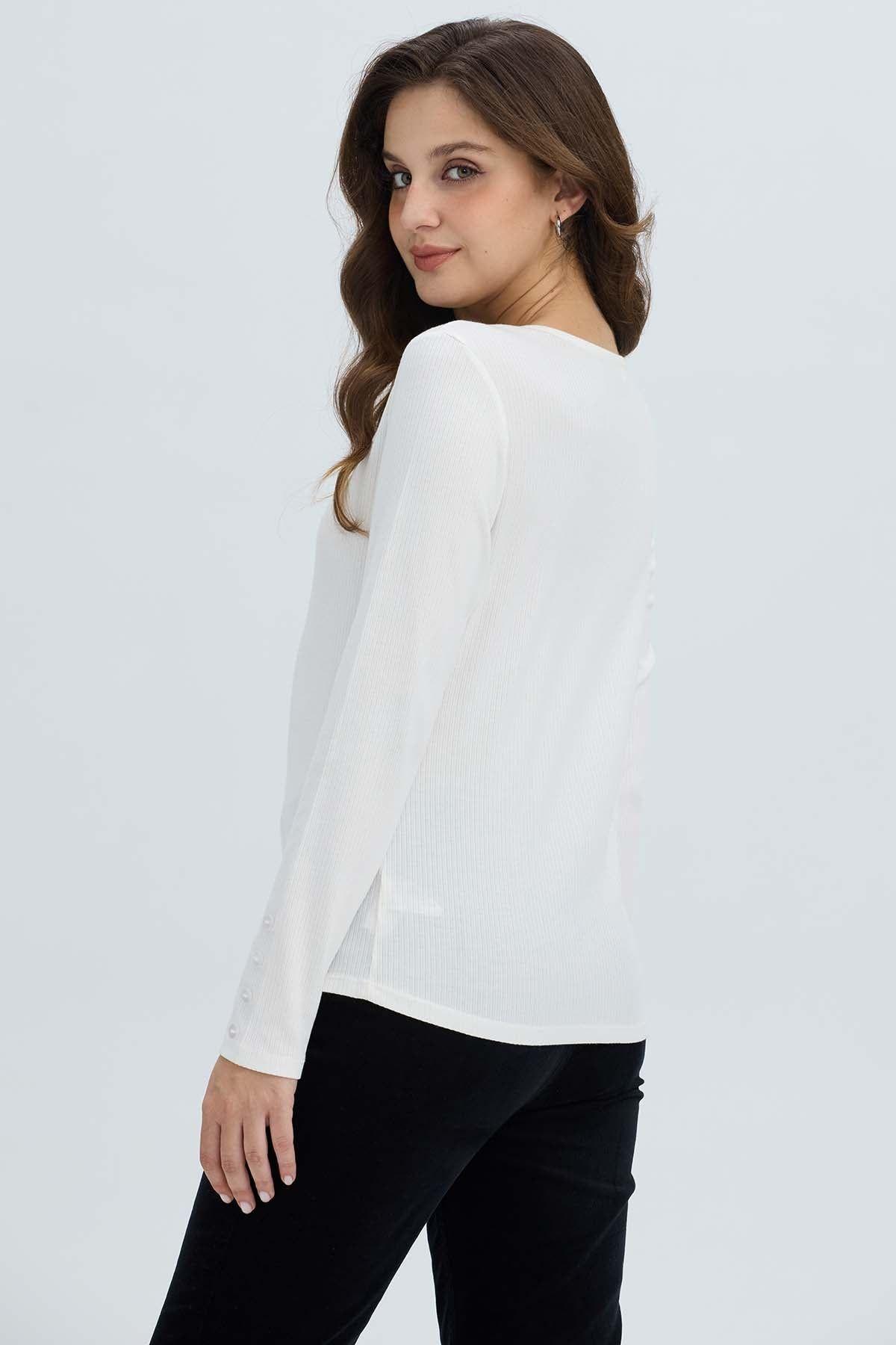 Polera Mujer Botón Rib lisa Crudo-2