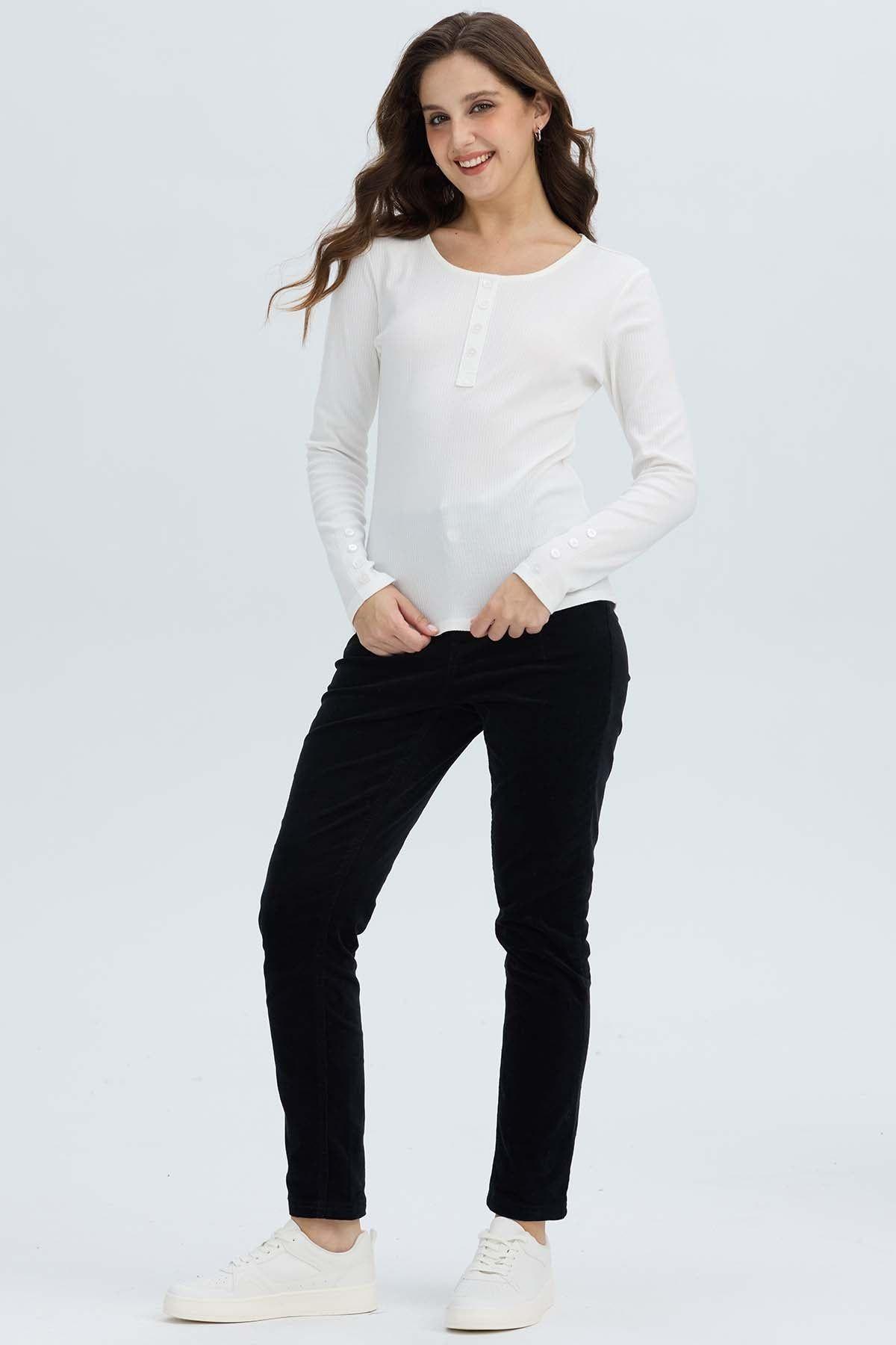 Polera Mujer Botón Rib lisa Crudo-3