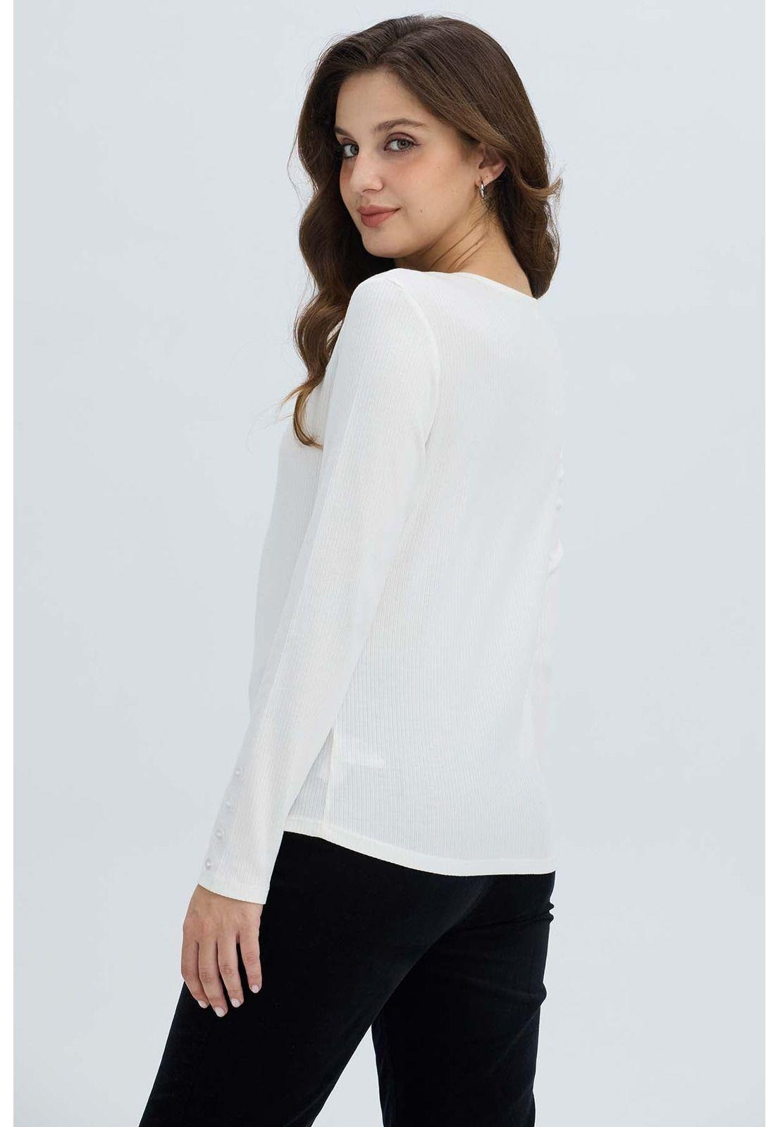 Polera Mujer Botón Rib Lisa Crudo-2