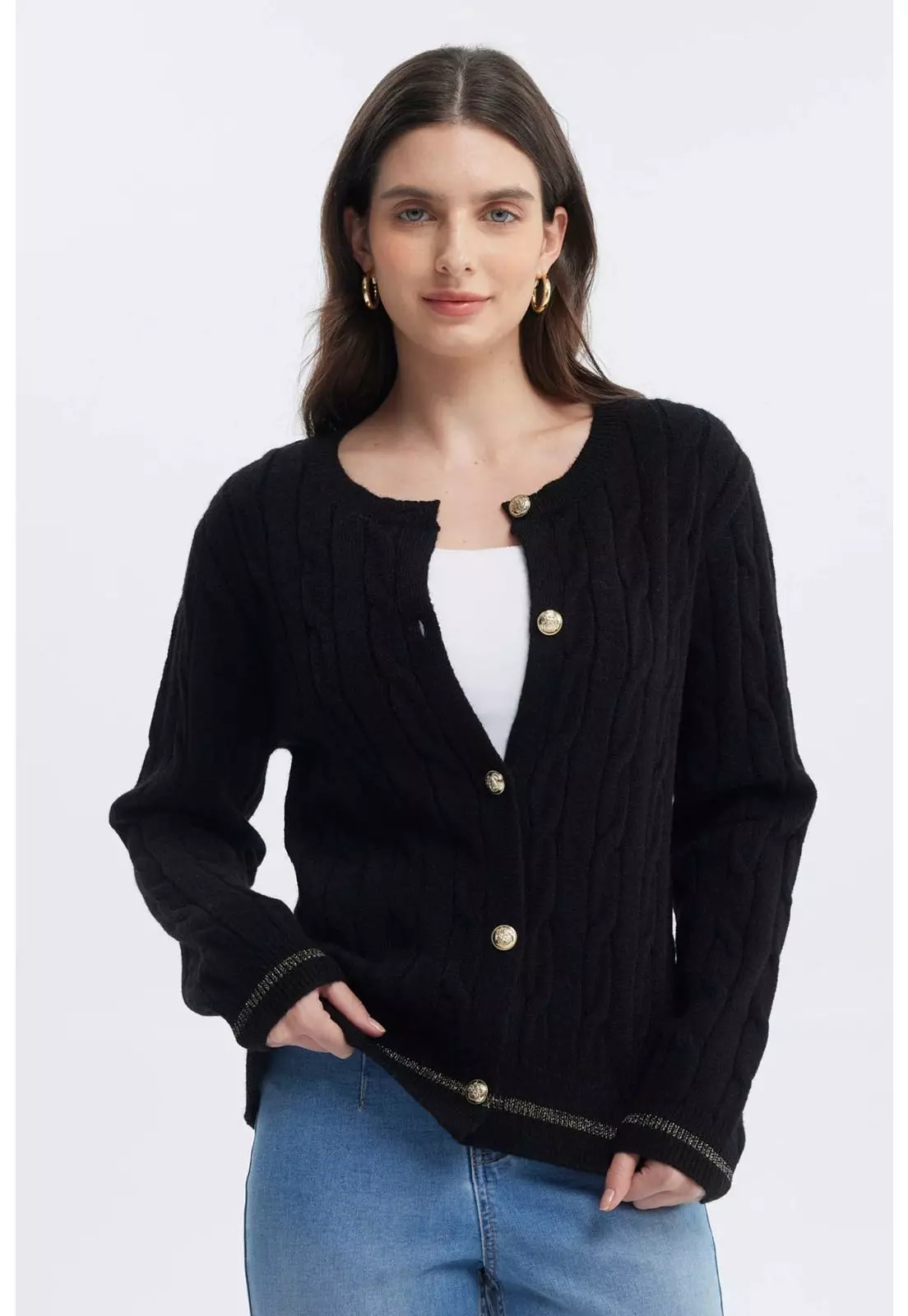 Sweater Mujer Slim Cuello Redondo Negro-0