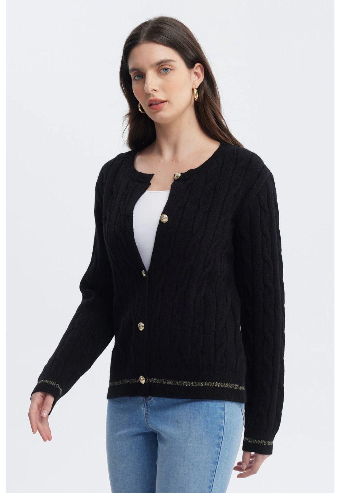 Sweater Mujer Slim Cuello Redondo Negro-1