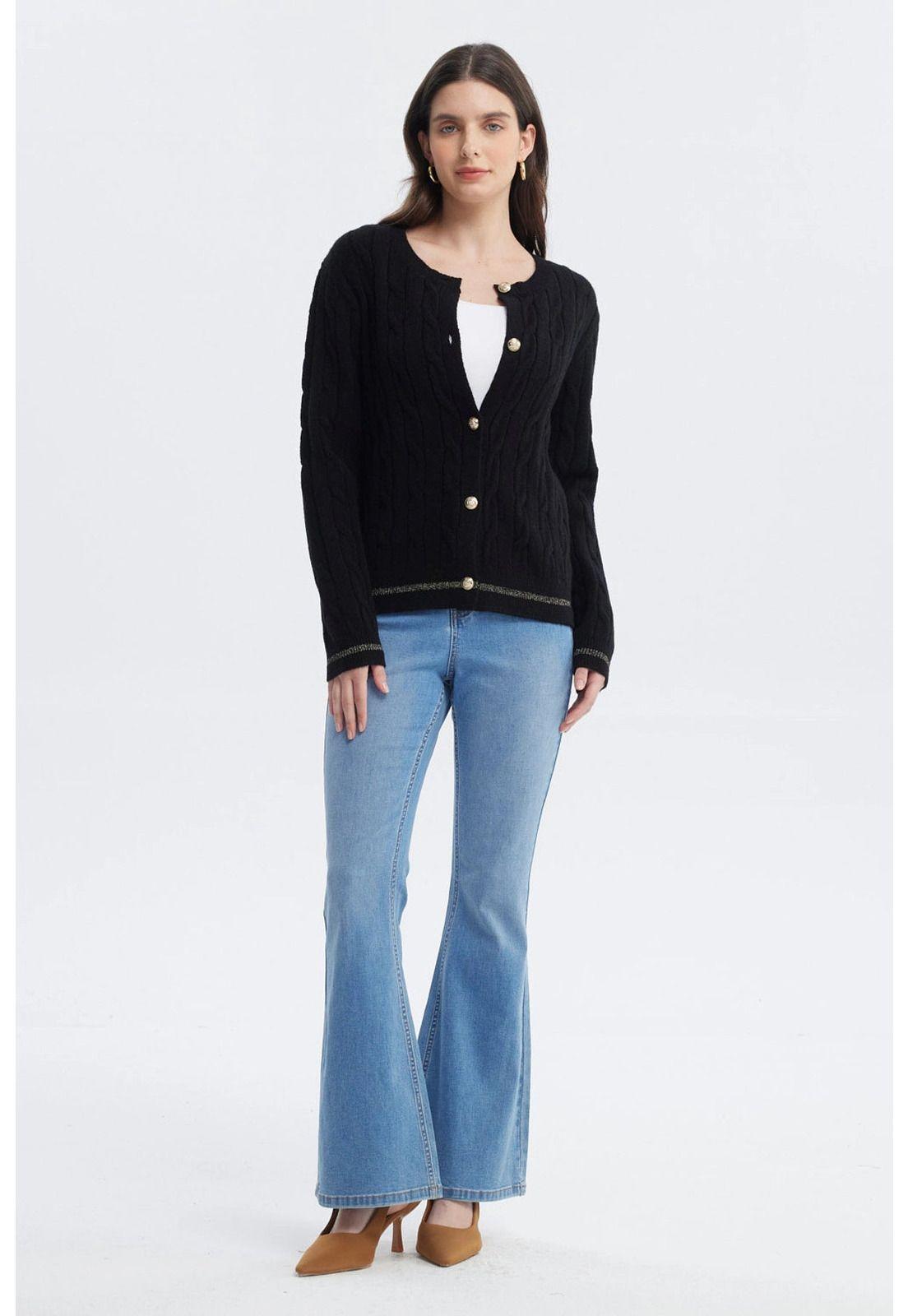 Sweater Mujer Slim Cuello Redondo Negro-3