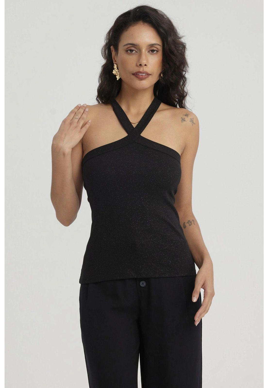 Polera Mujer Cruzado Rib Negro-0