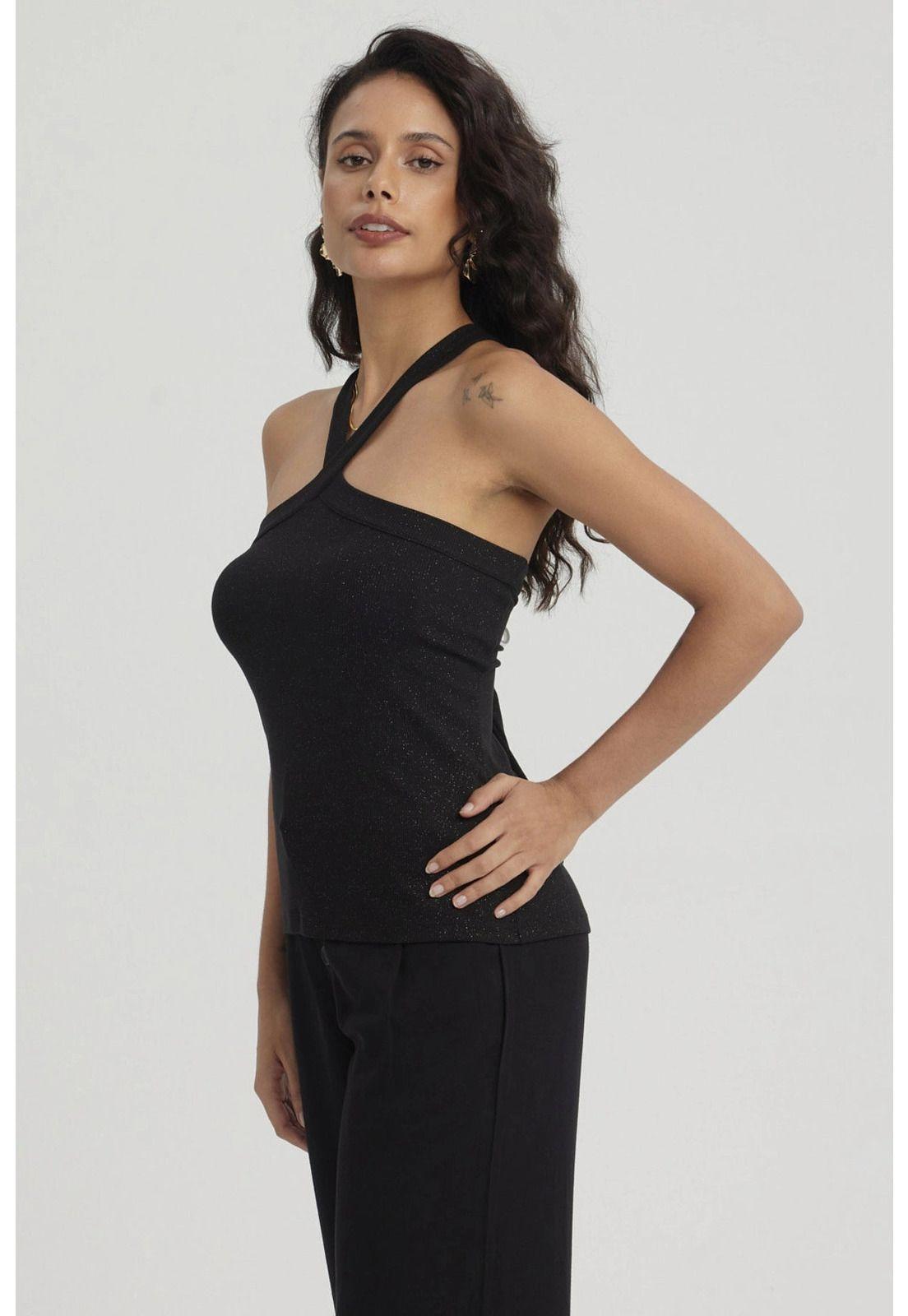 Polera Mujer Cruzado Rib Negro-1