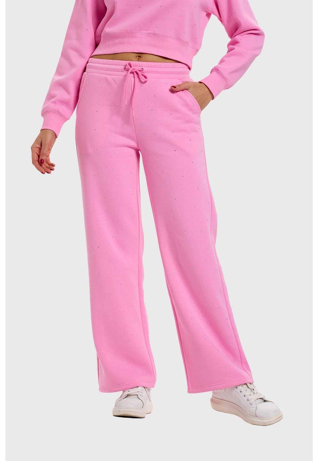 Pantalón Mujer Strass Wide Leg Rosado-0