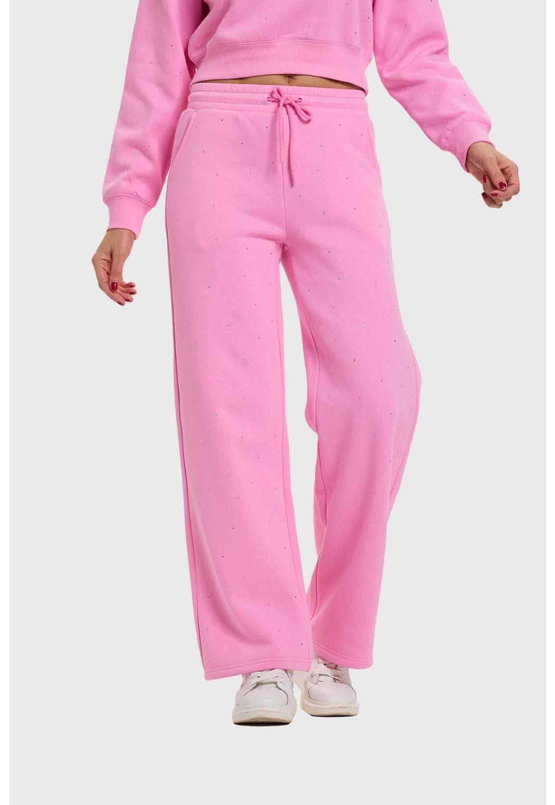 Pantalón Mujer Strass Wide Leg Rosado-1