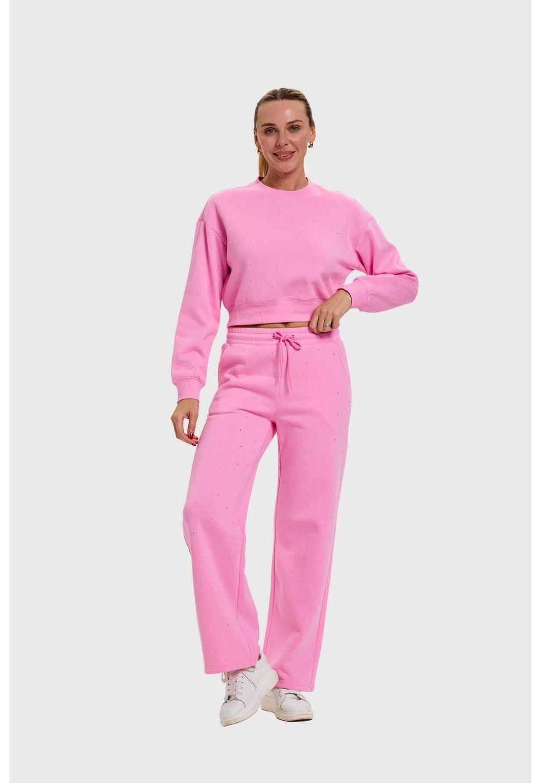 Pantalón Mujer Strass Wide Leg Rosado-3