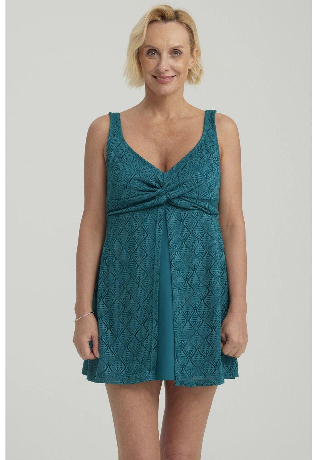 Traje De Baño Mujer Peto Vestido Rapport Petróleo-0