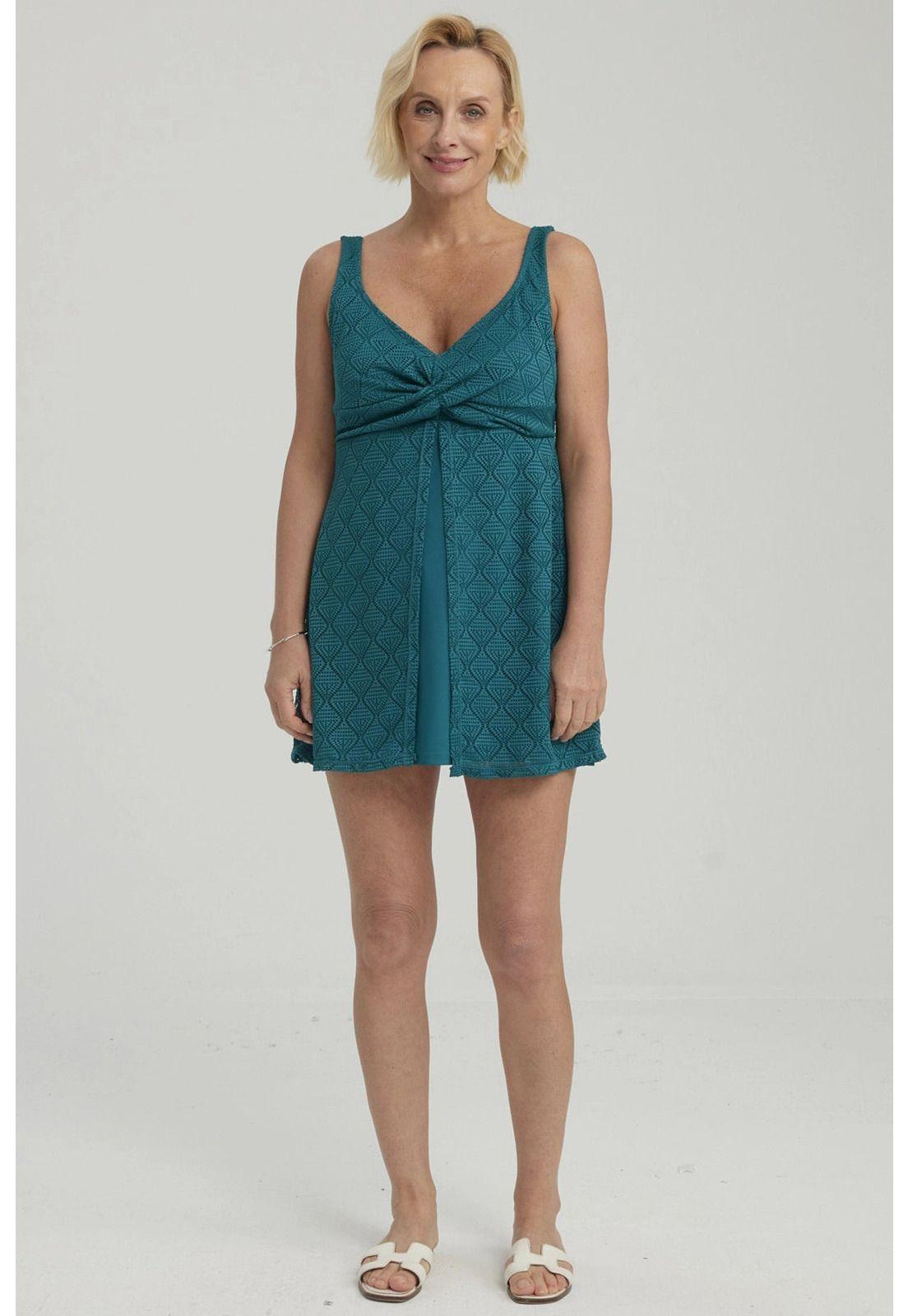 Traje De Baño Mujer Peto Vestido Rapport Petróleo-1