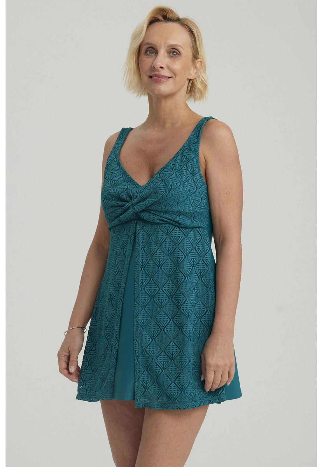 Traje De Baño Mujer Peto Vestido Rapport Petróleo-3