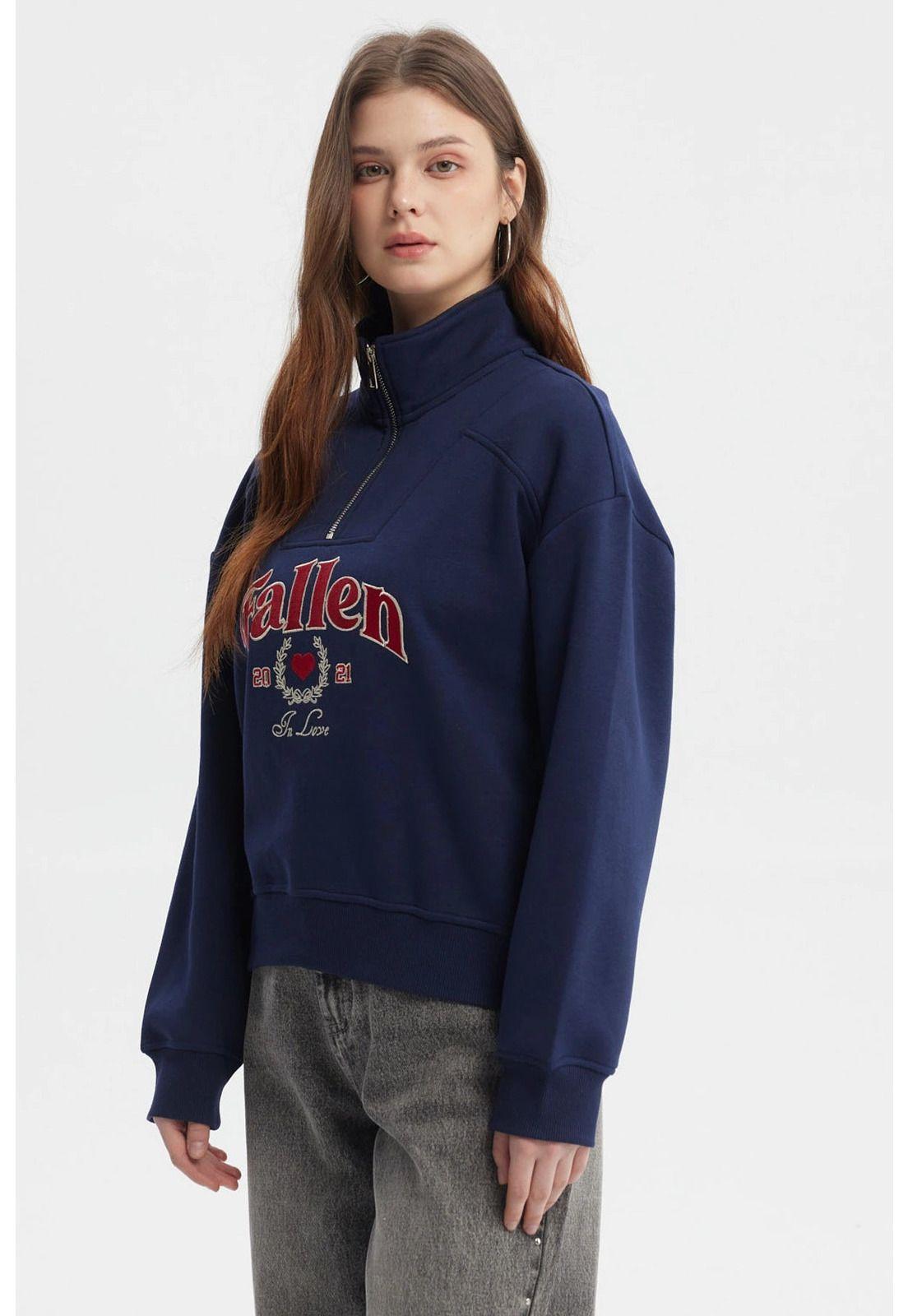 Polerón Mujer Medio Zipper Azul-1