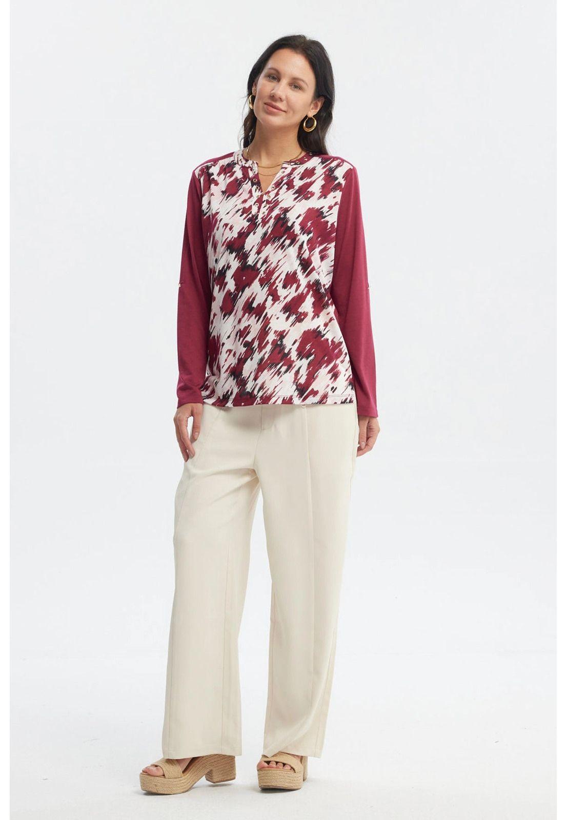 Polera Mujer Cuello Abotonado Rojo - ll-3