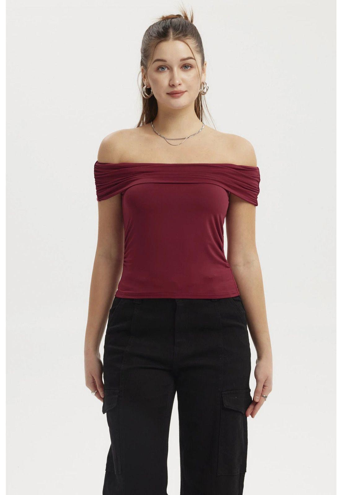 Polera Mujer Bardot Basta Redondeada Rojo-0