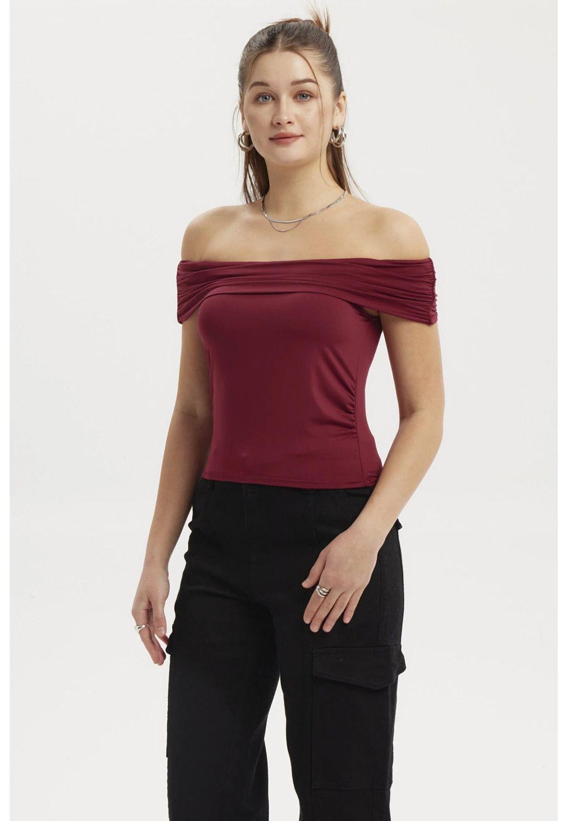 Polera Mujer Bardot Basta Redondeada Rojo-1