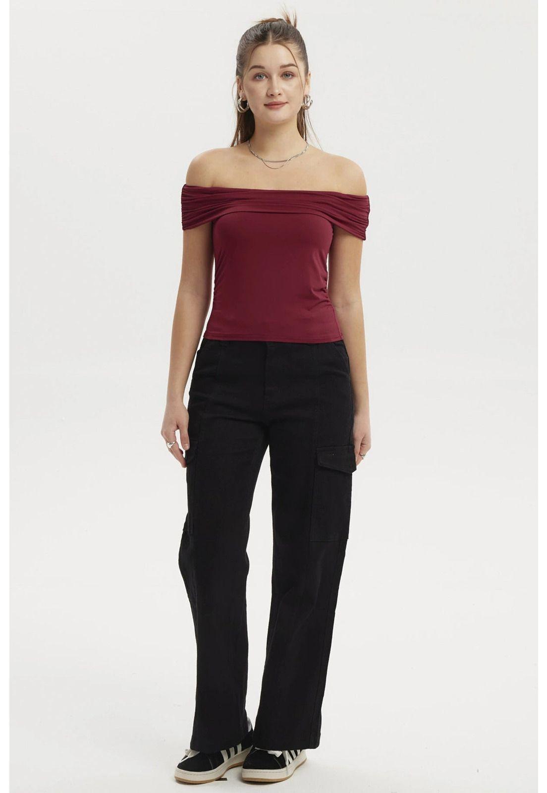 Polera Mujer Bardot Basta Redondeada Rojo-3