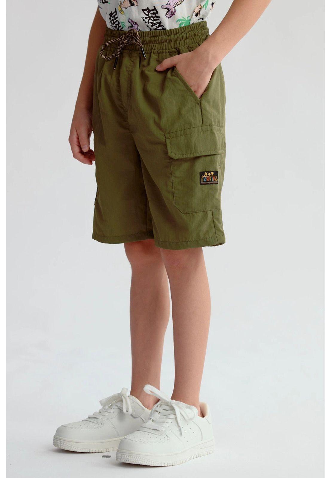 Bermuda Niño Cargo Nylon Verde Militar-2