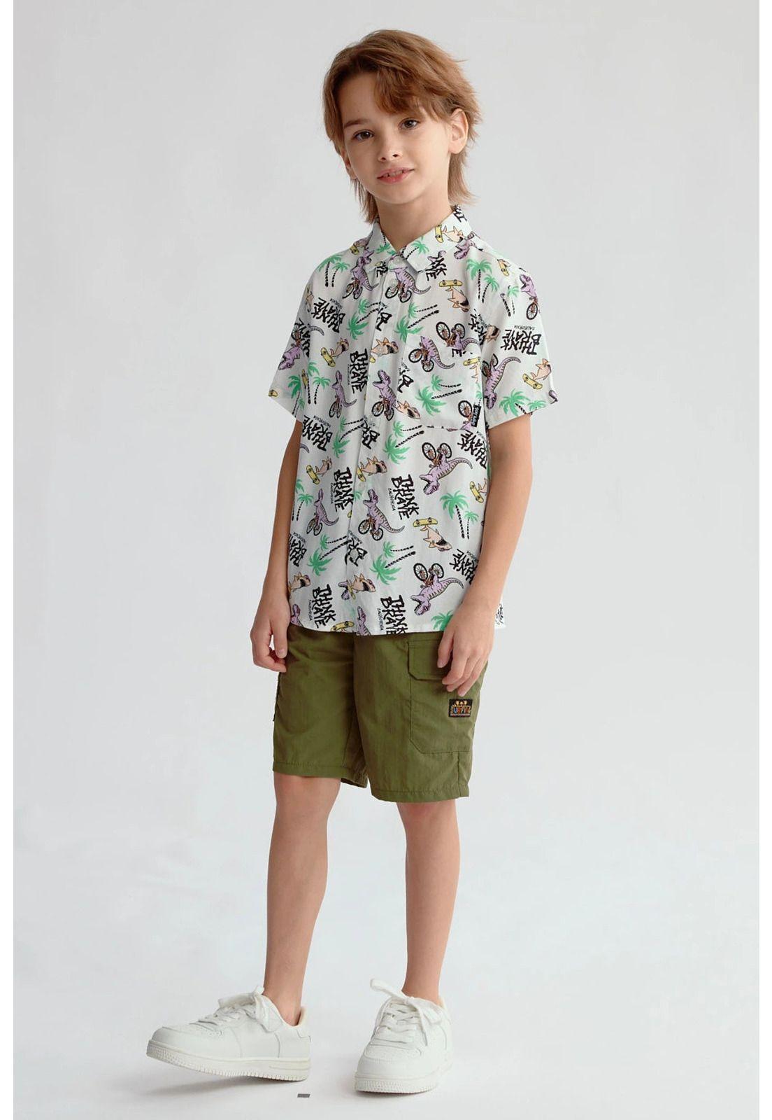 Bermuda Niño Cargo Nylon Verde Militar-3