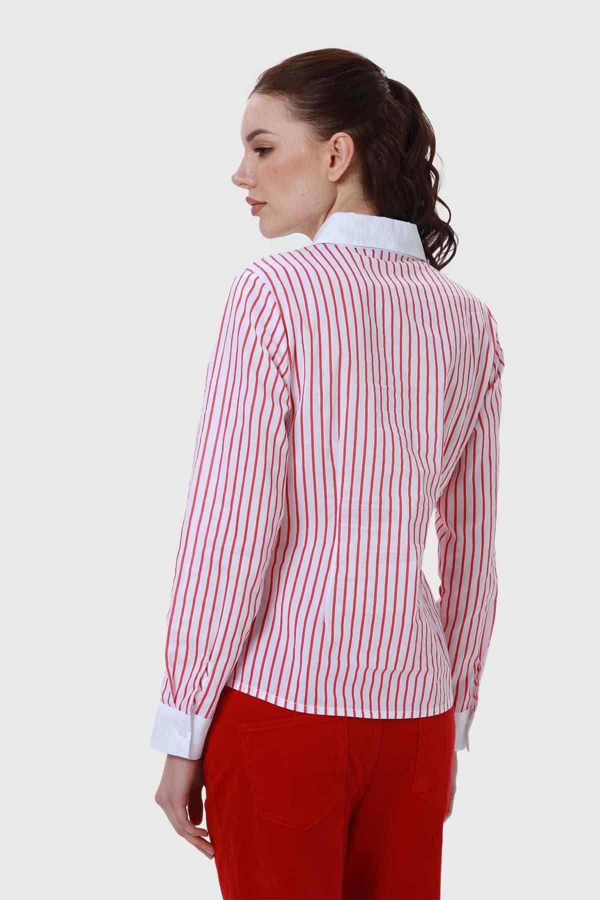 Blusa Mujer Abotonadas Con Rayas Rojo-2