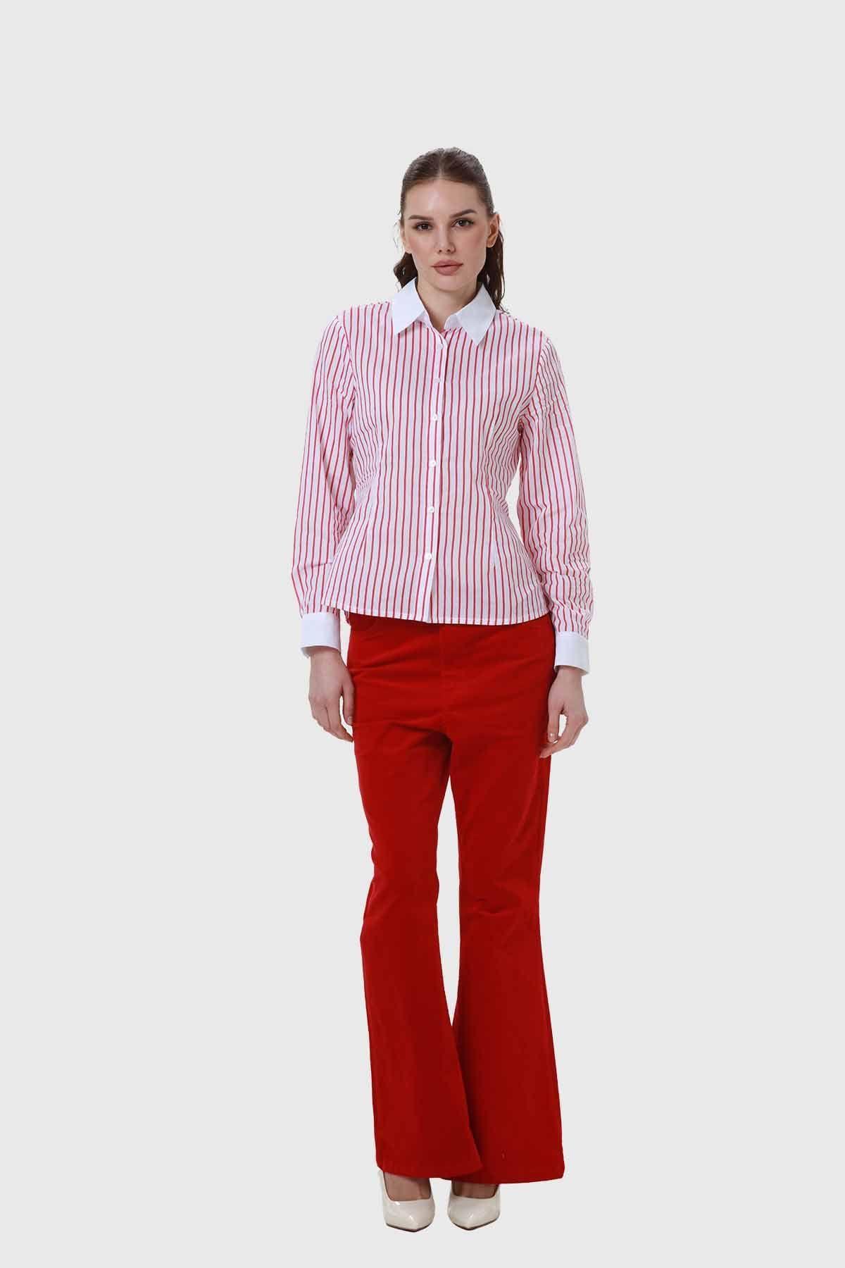 Blusa Mujer Abotonadas Con Rayas Rojo-3