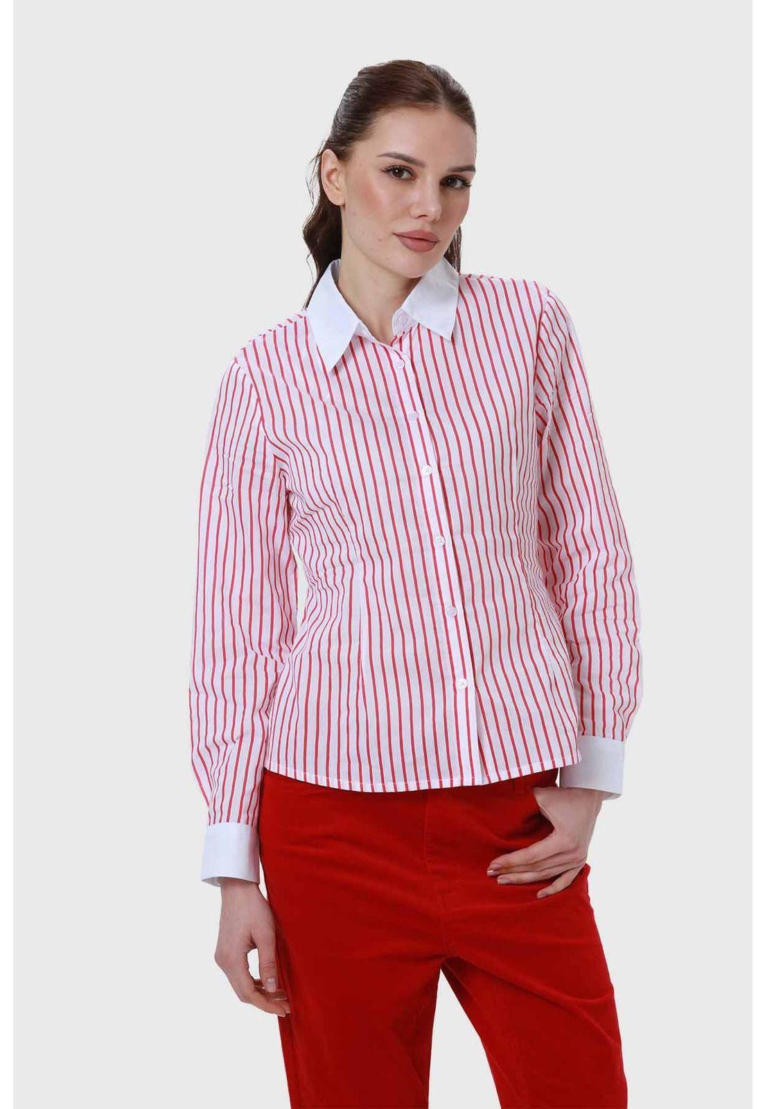 Blusa Mujer Abotonadas Con Rayas Rojo-0