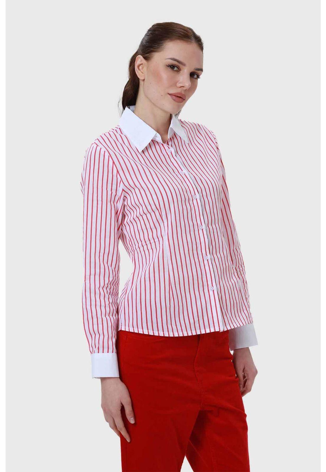 Blusa Mujer Abotonadas Con Rayas Rojo-1