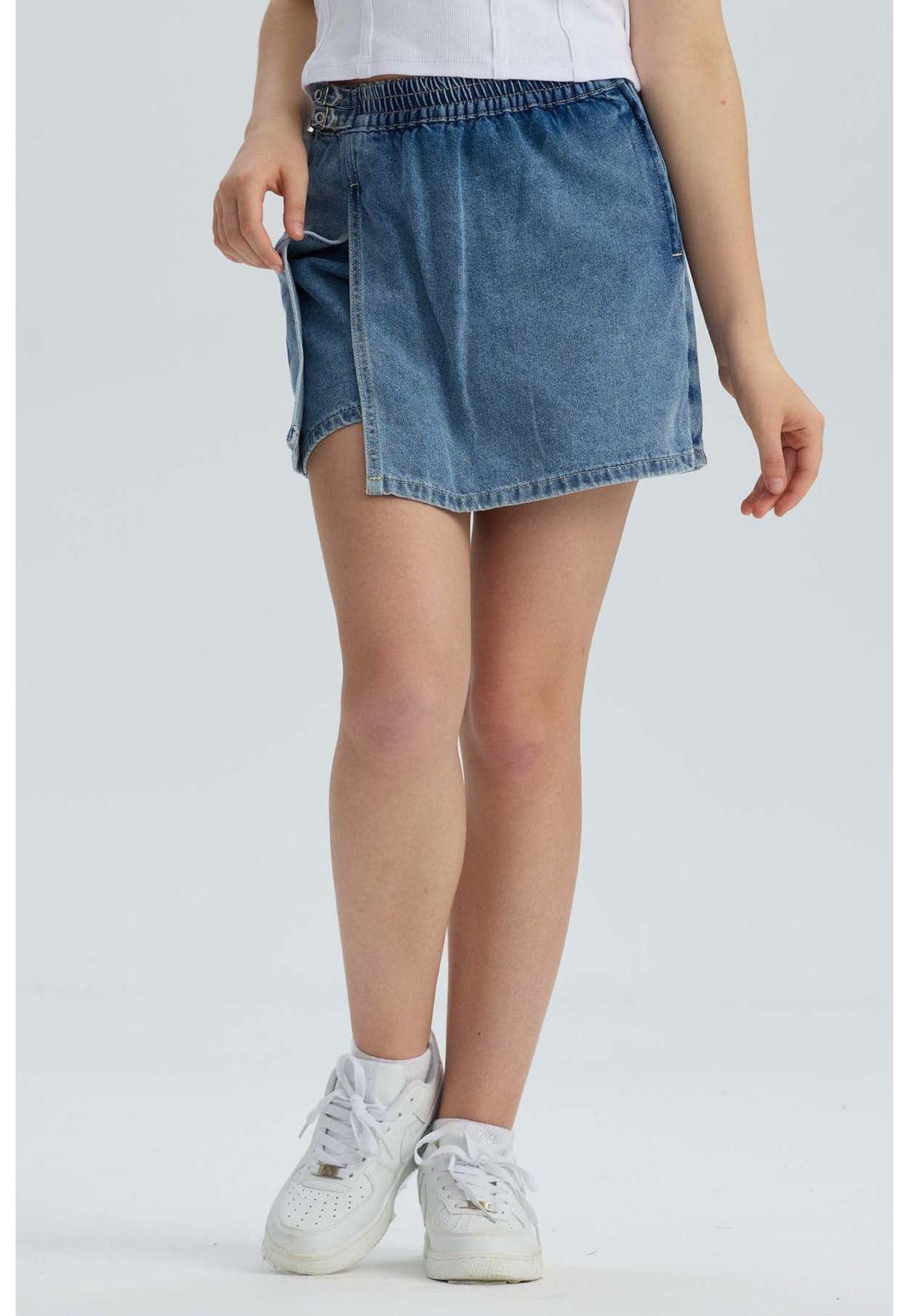 Falda Niña Con Aplicación En Pretina Azul-0