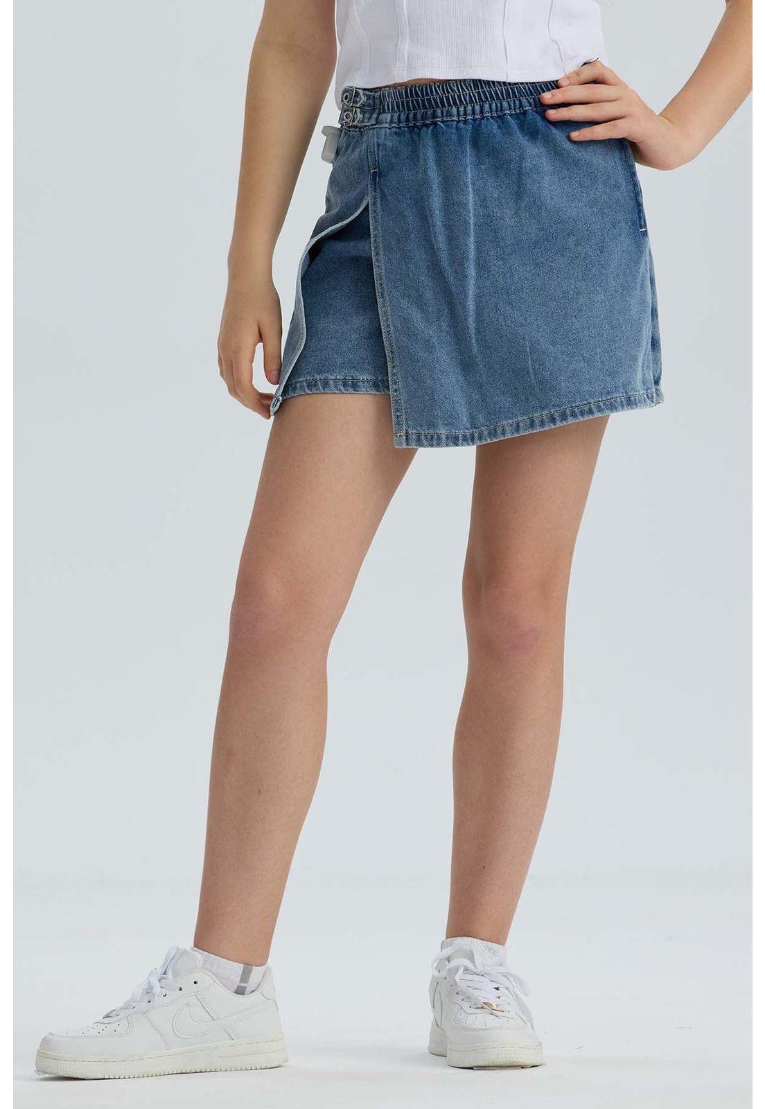 Falda Niña Con Aplicación En Pretina Azul-1