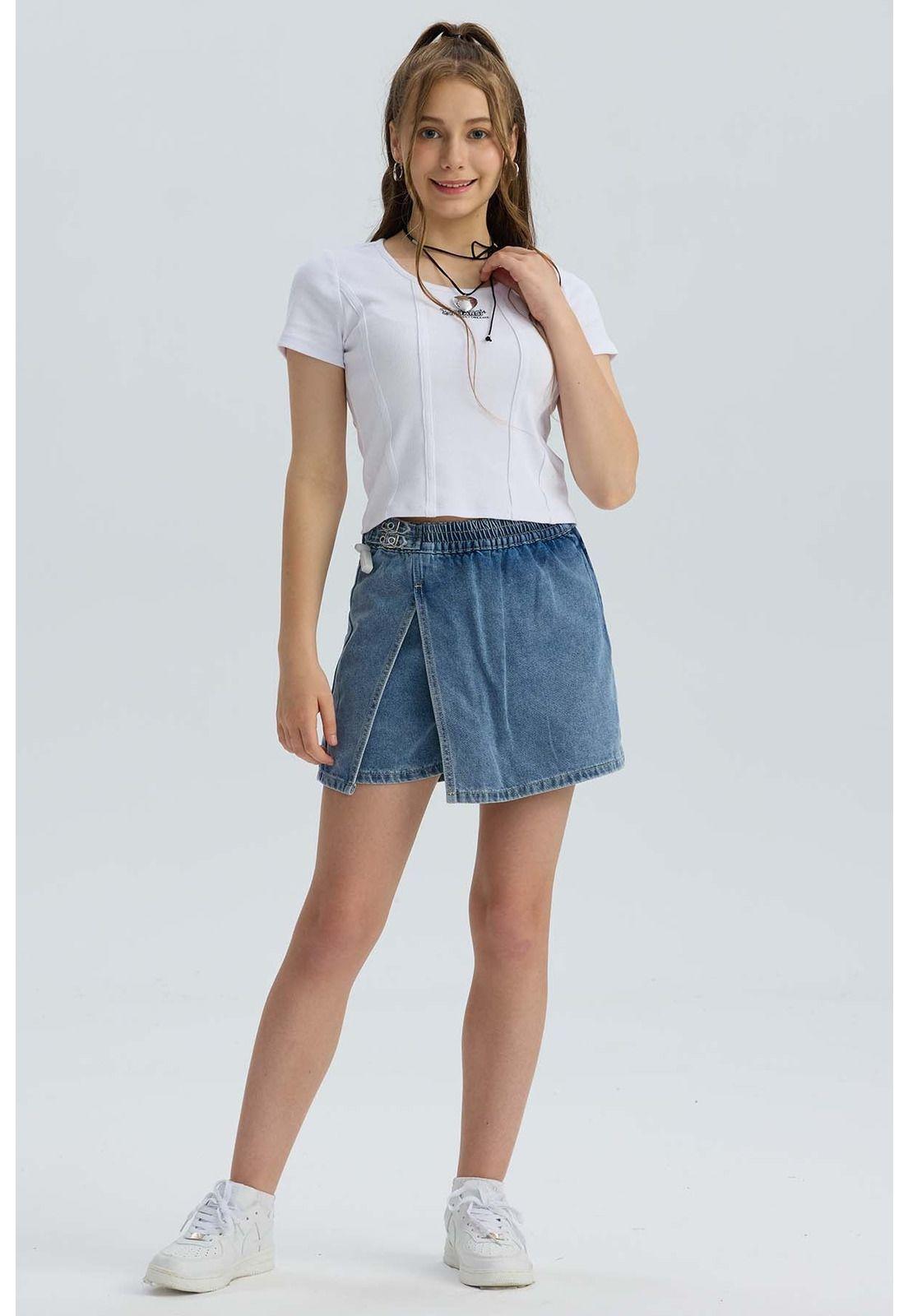 Falda Niña Con Aplicación En Pretina Azul-3