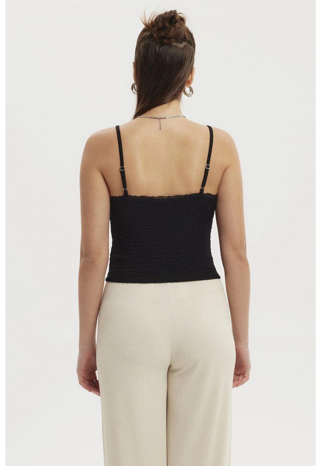 Peto Mujer Texturizado Encaje En Escote Negro-2