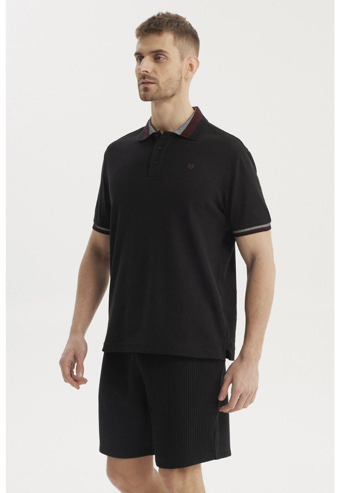 Polera Hombre Cuello Polo Negro - ll-1