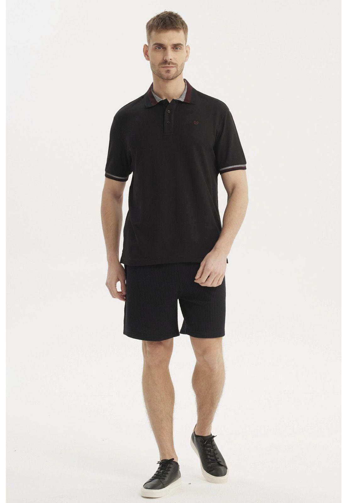 Polera Hombre Cuello Polo Negro - ll-3
