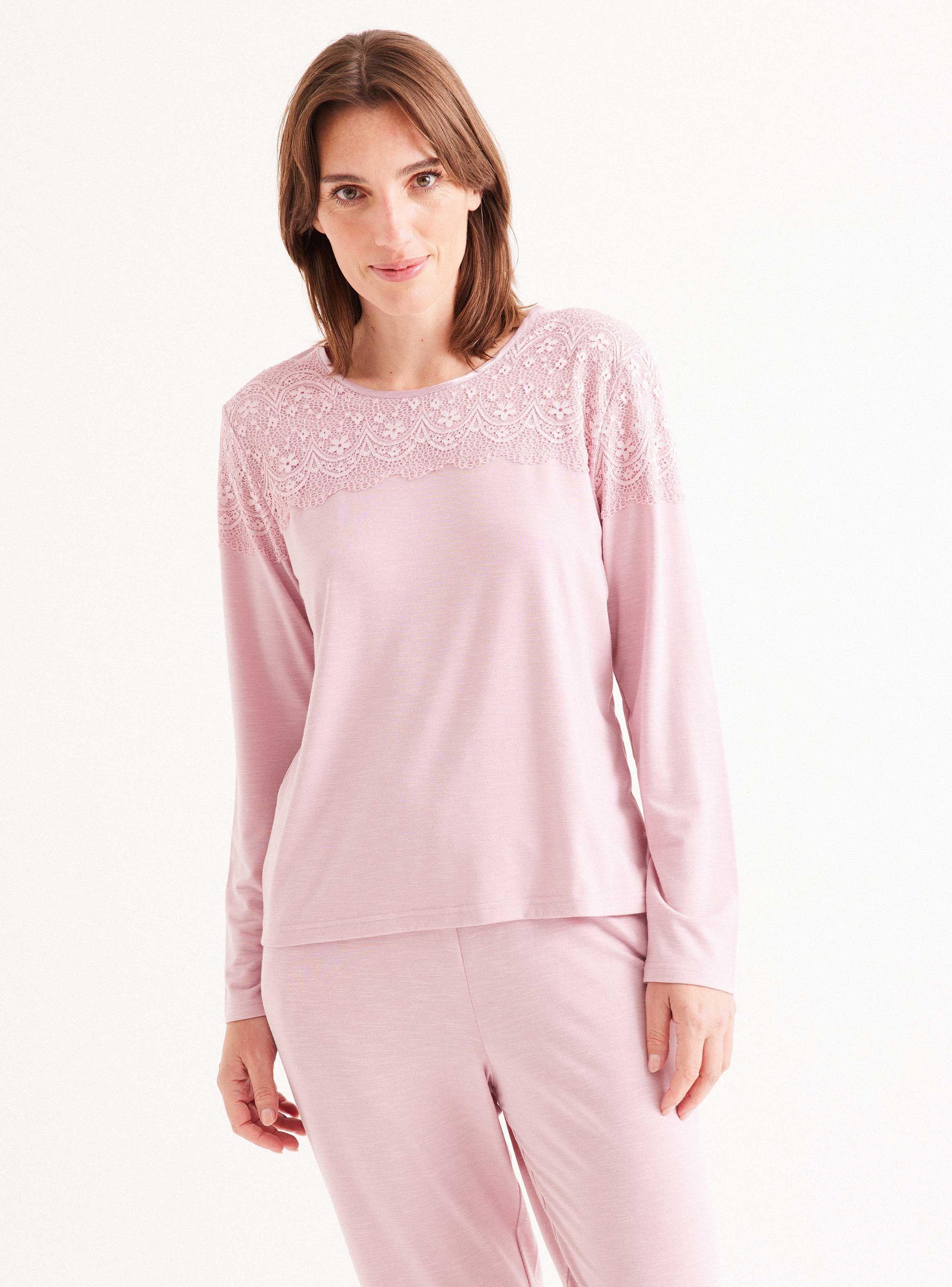 Pijama con Aplicación de Encaje Bambo Efecto-0