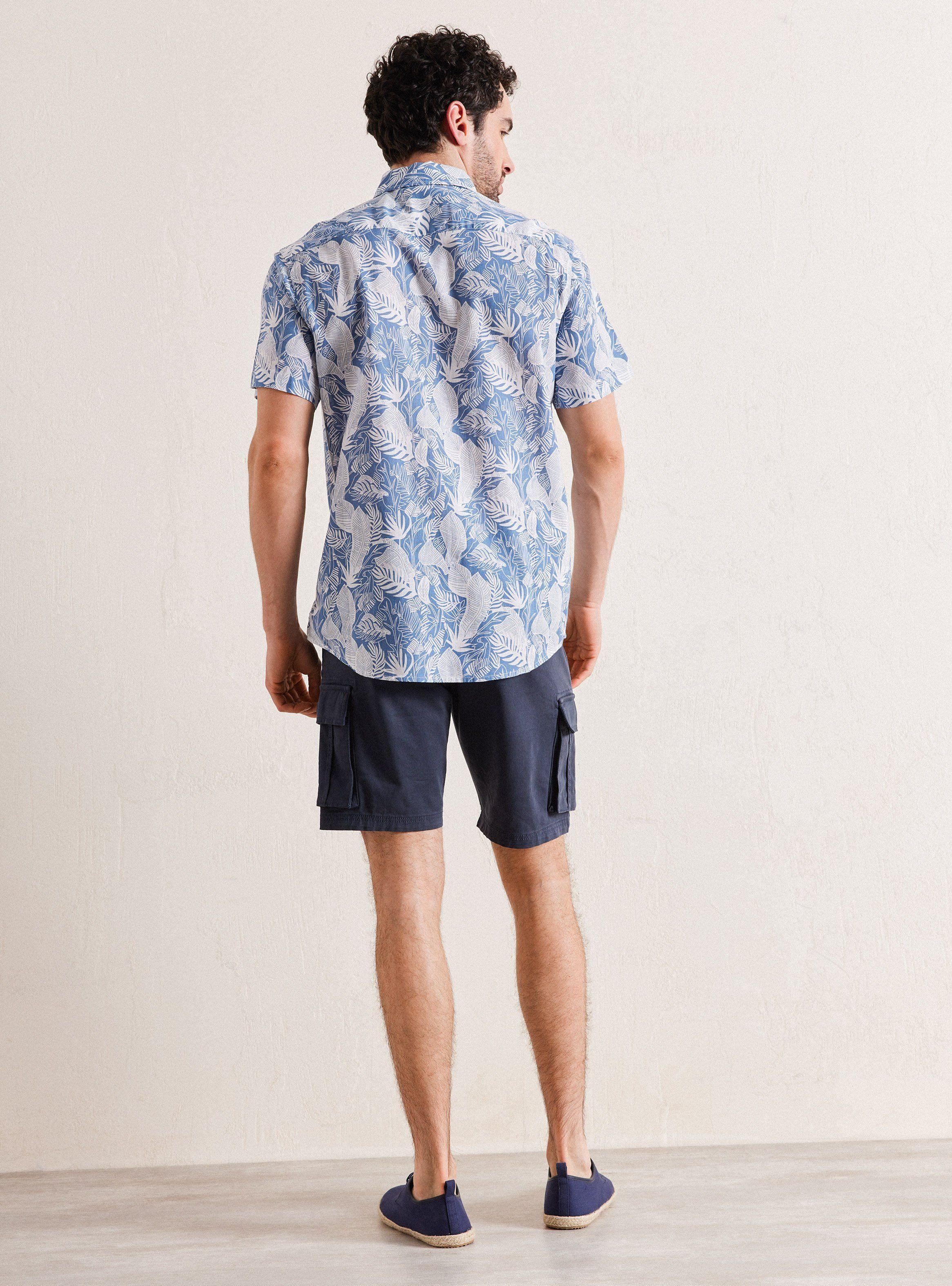 Camisa de Vestir Manga Corta Cotton Slub Diseño Hojas-5
