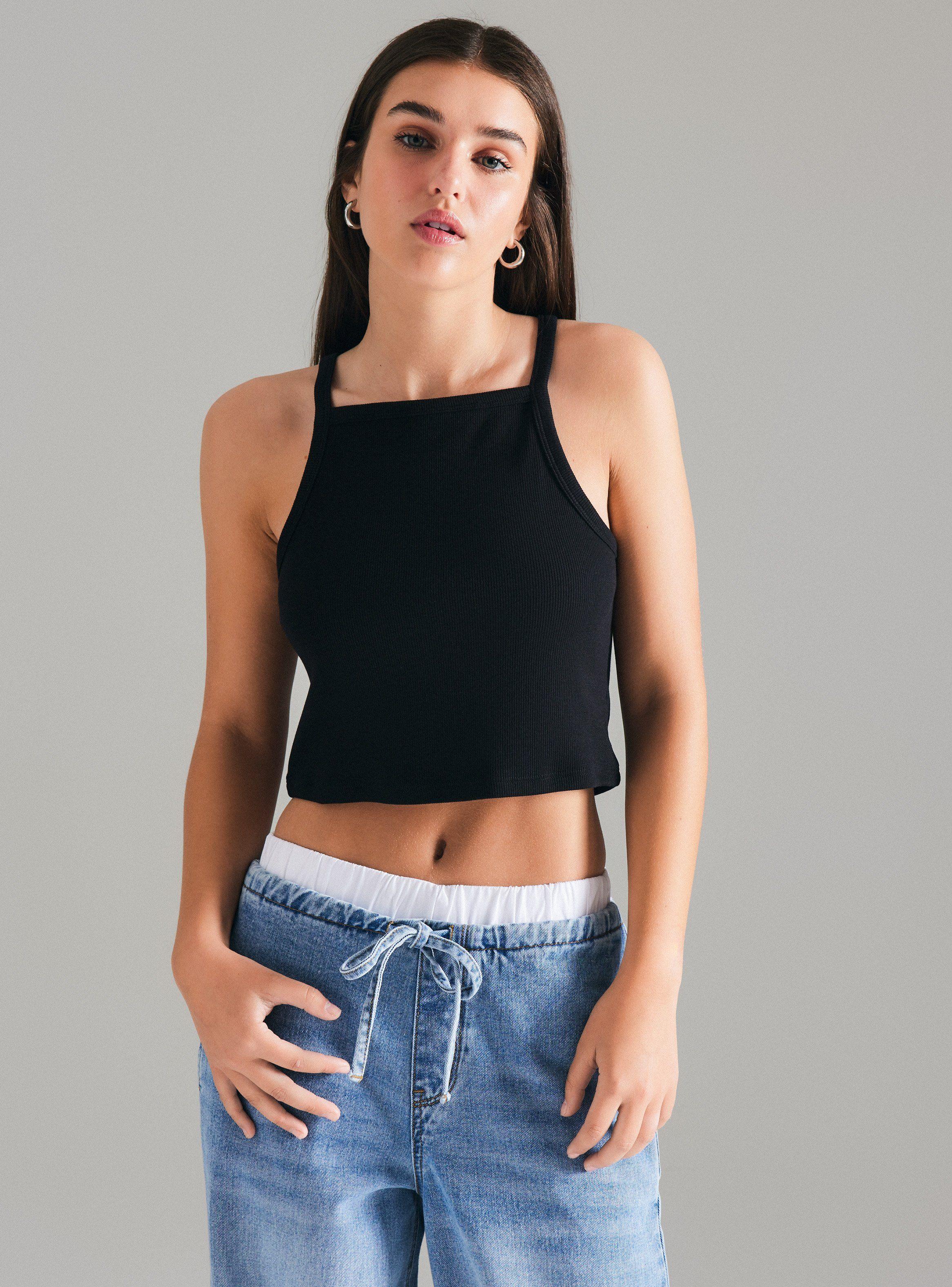 Polera Tiritas Crop Rib-0