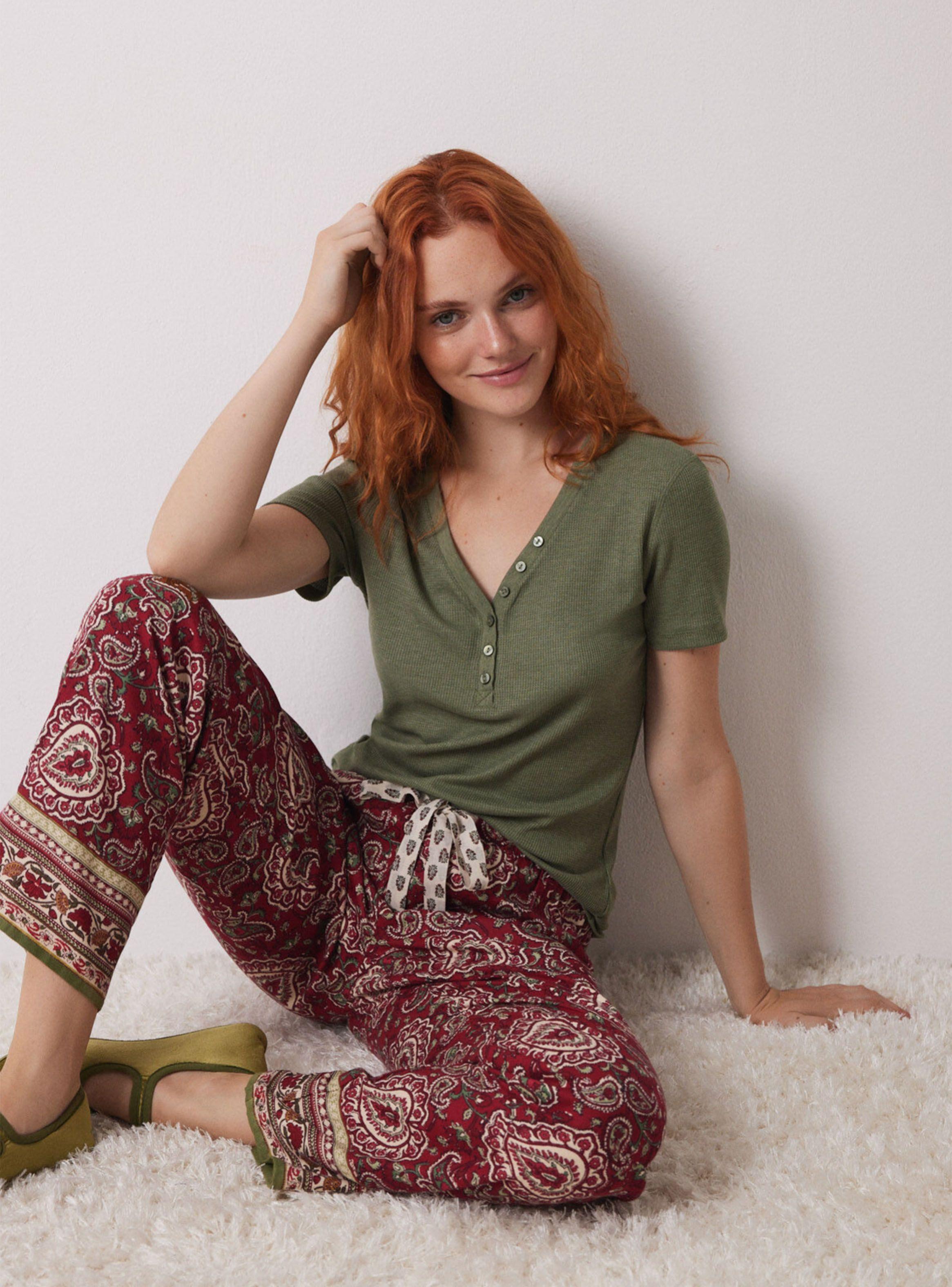 Pantalón Pijama Paisley Algodón Rojo-2