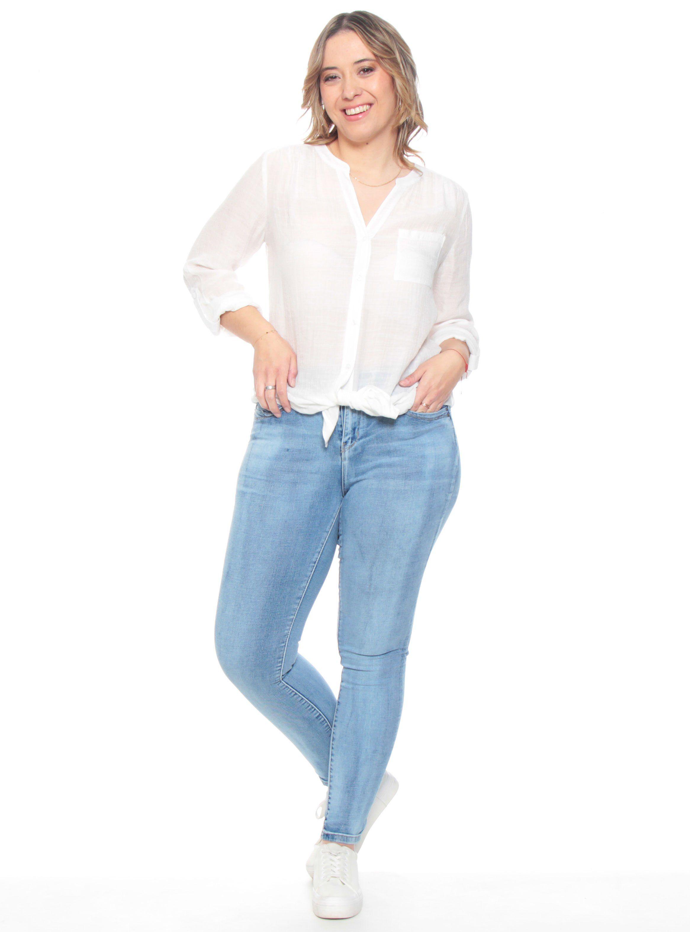 Blusa Anudada con un Bolsillo Manga Larga Ajustable-4