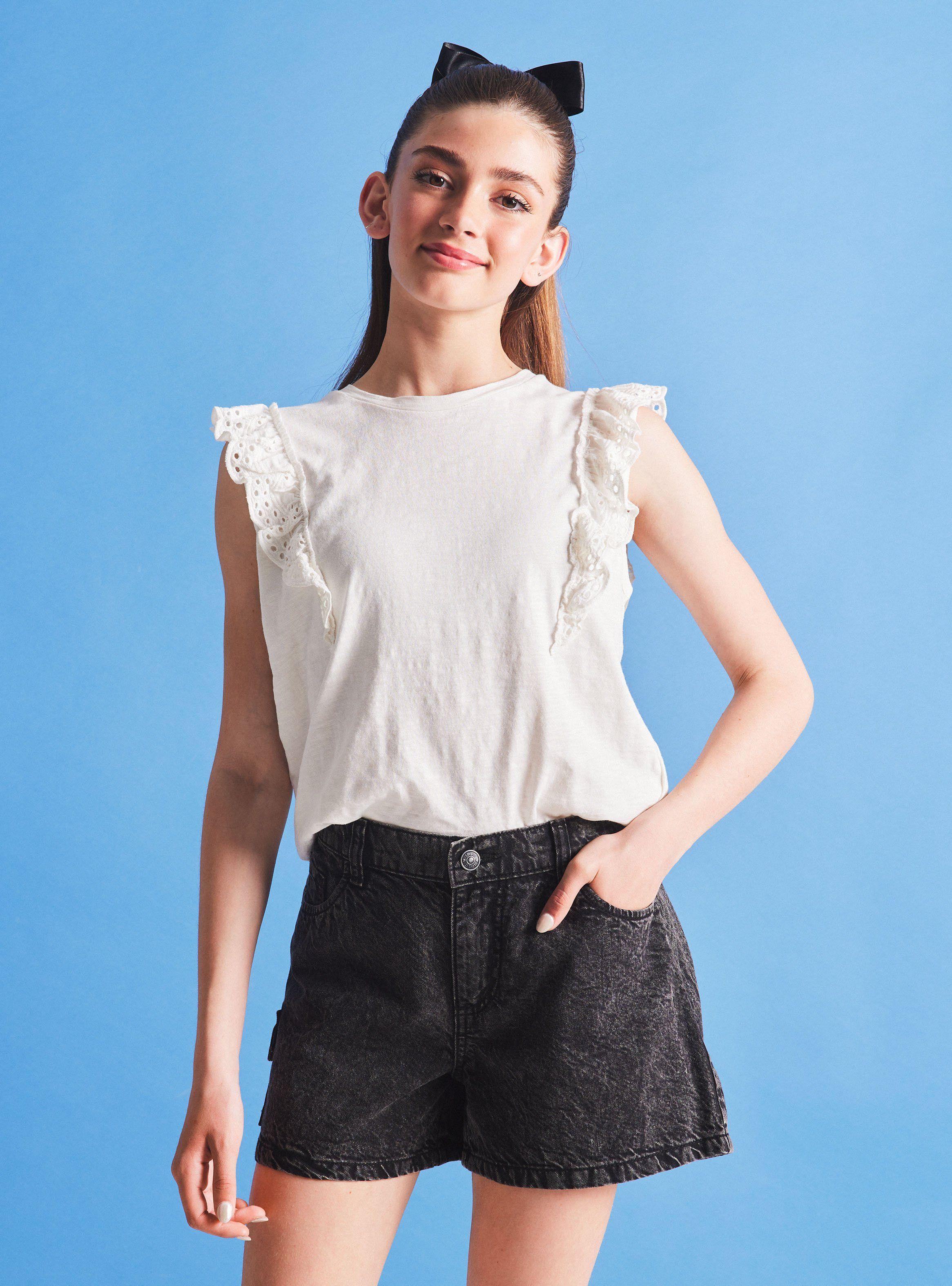 Polera Detalle de Broderie, Garment Dye-0