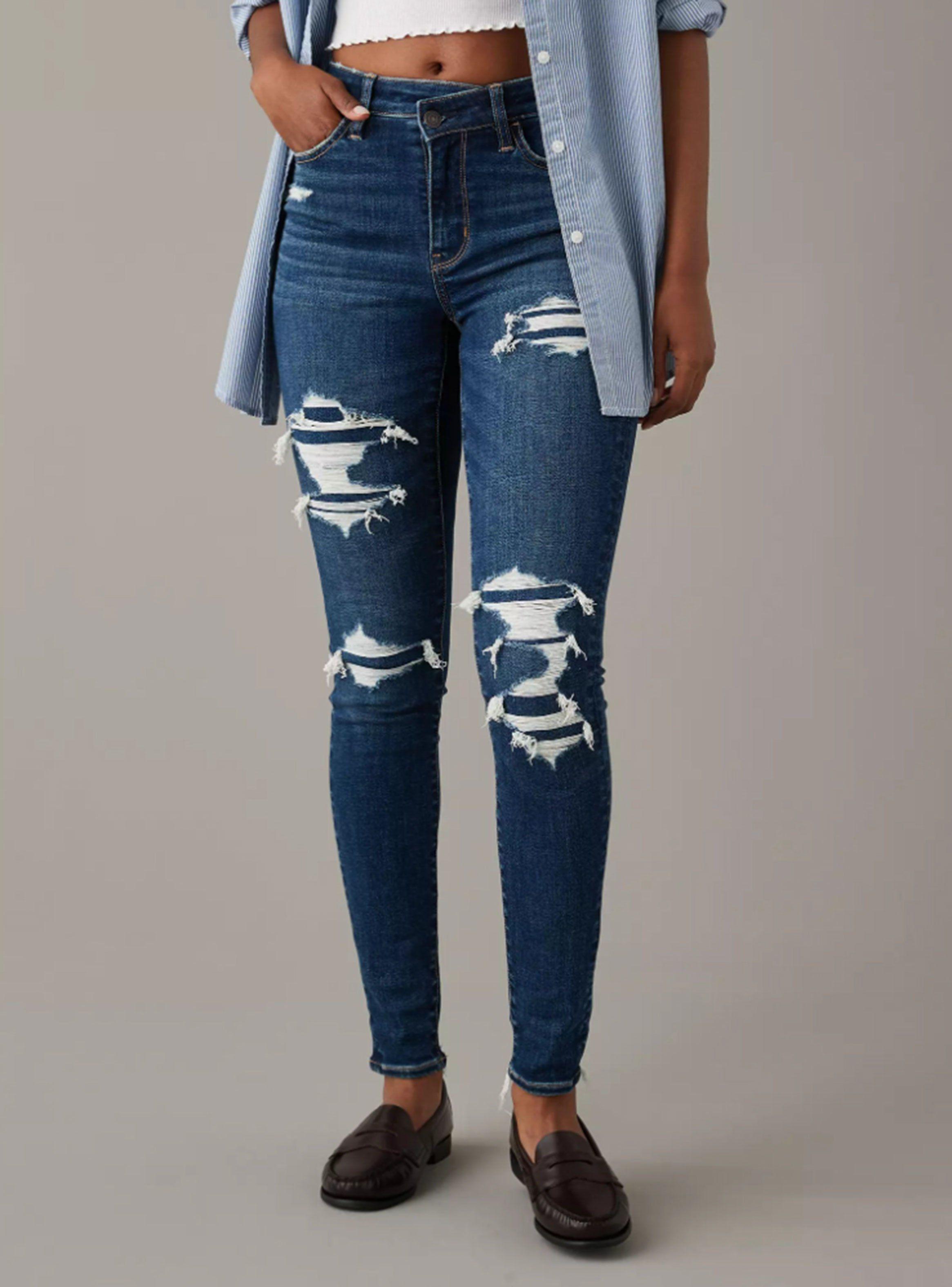 Jeans Ae NeT Level Jegging Cintura Alta con Parches-0