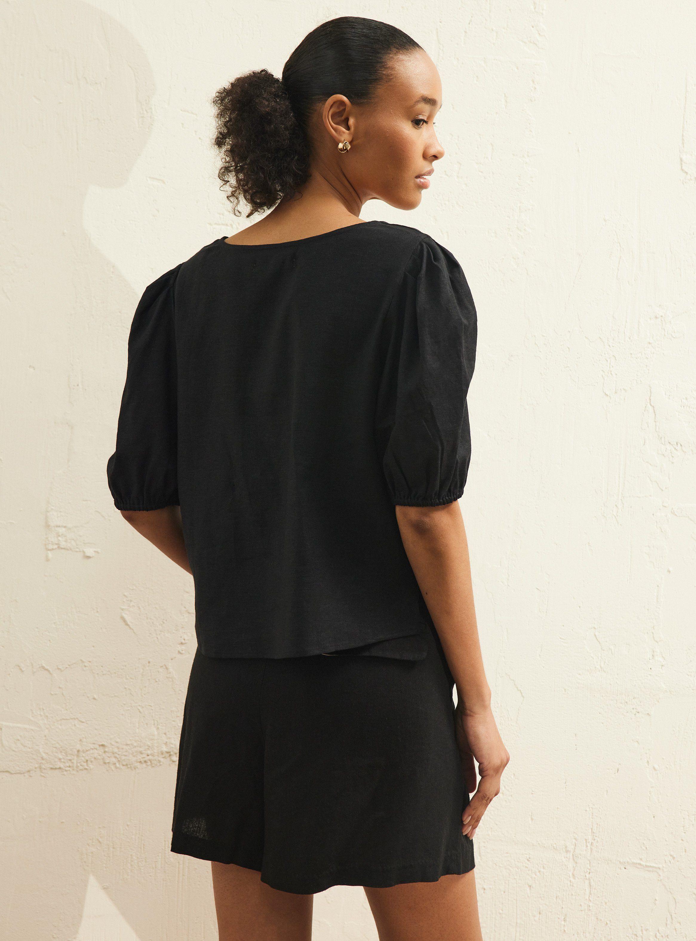 Blusa Manga Abullonada con Lino-1