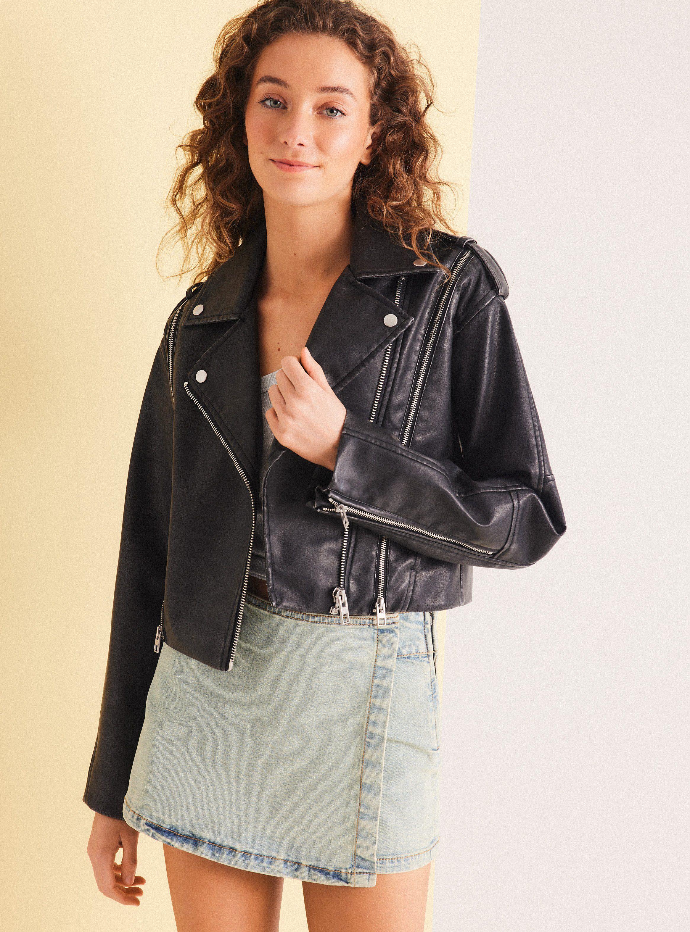 Chaqueta Biker Crop Lavada-0