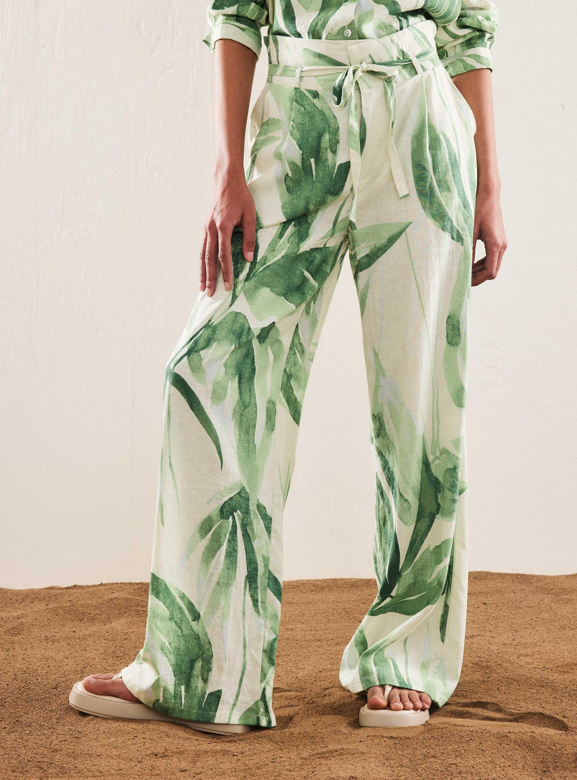 Pantalón Estampado con Lino-0