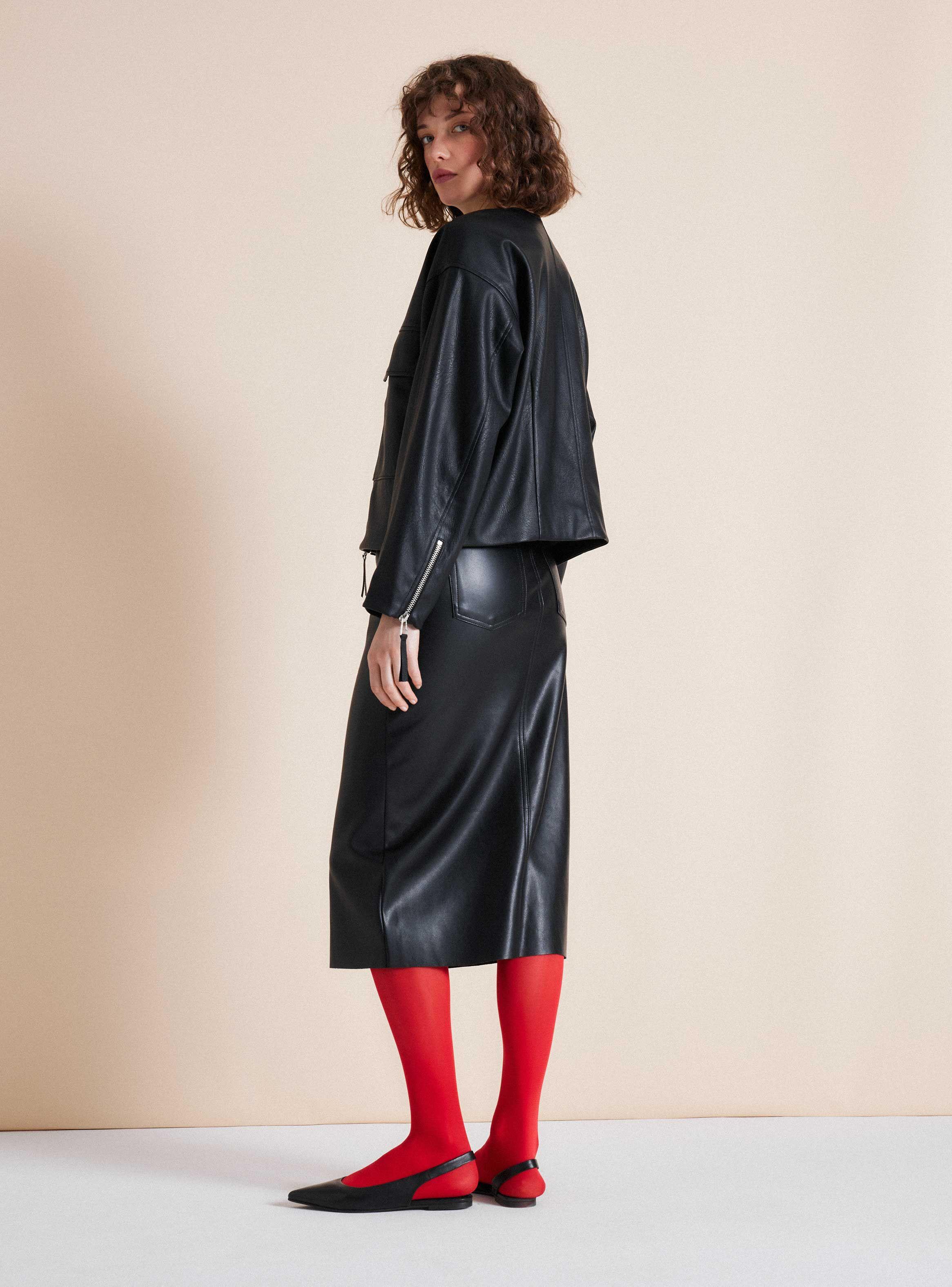 Chaqueta Bomber Bolsillos Efecto Cuero-5