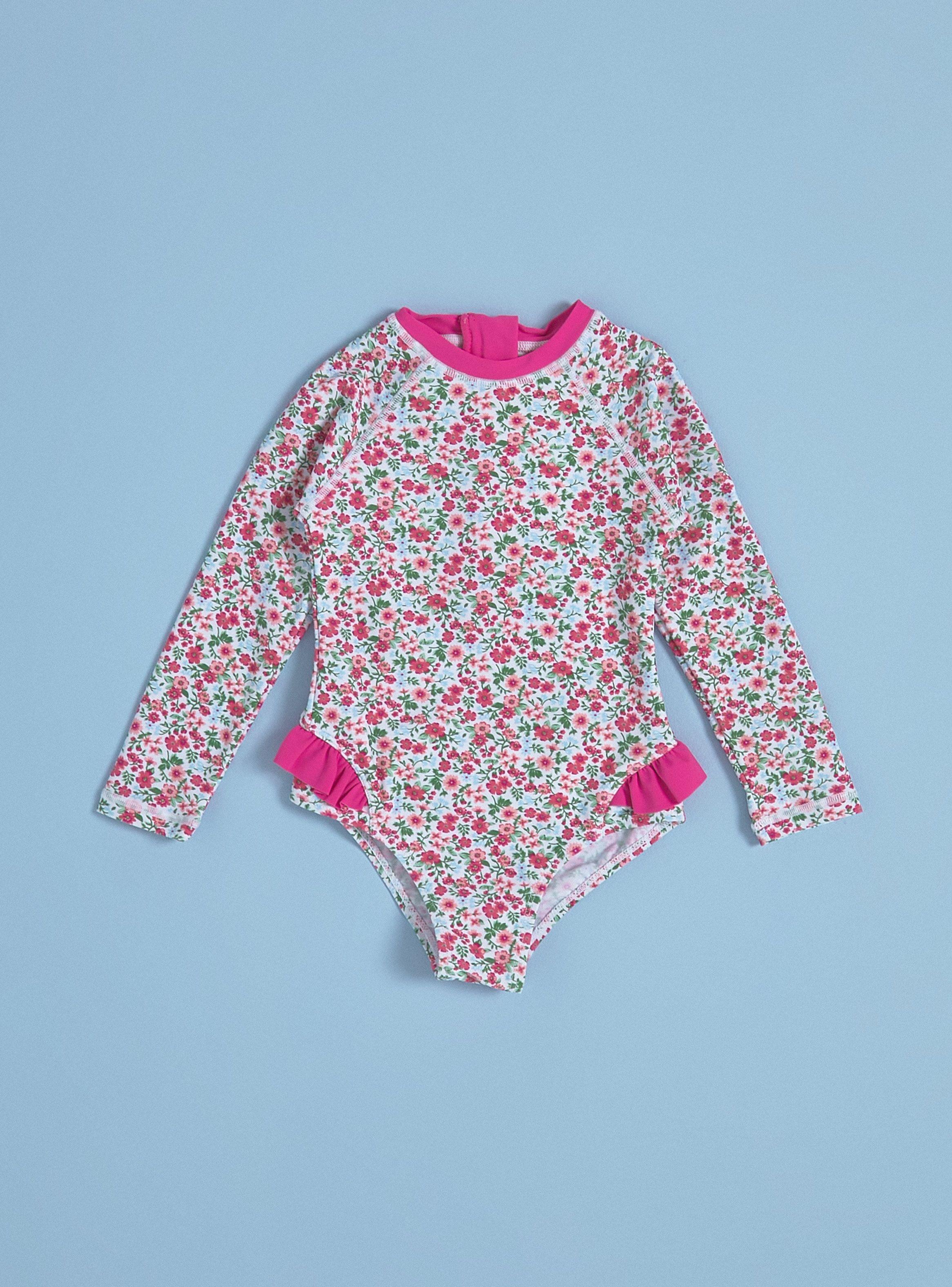 Traje de Baño Estampado con Manga Larga y Vuelos-0