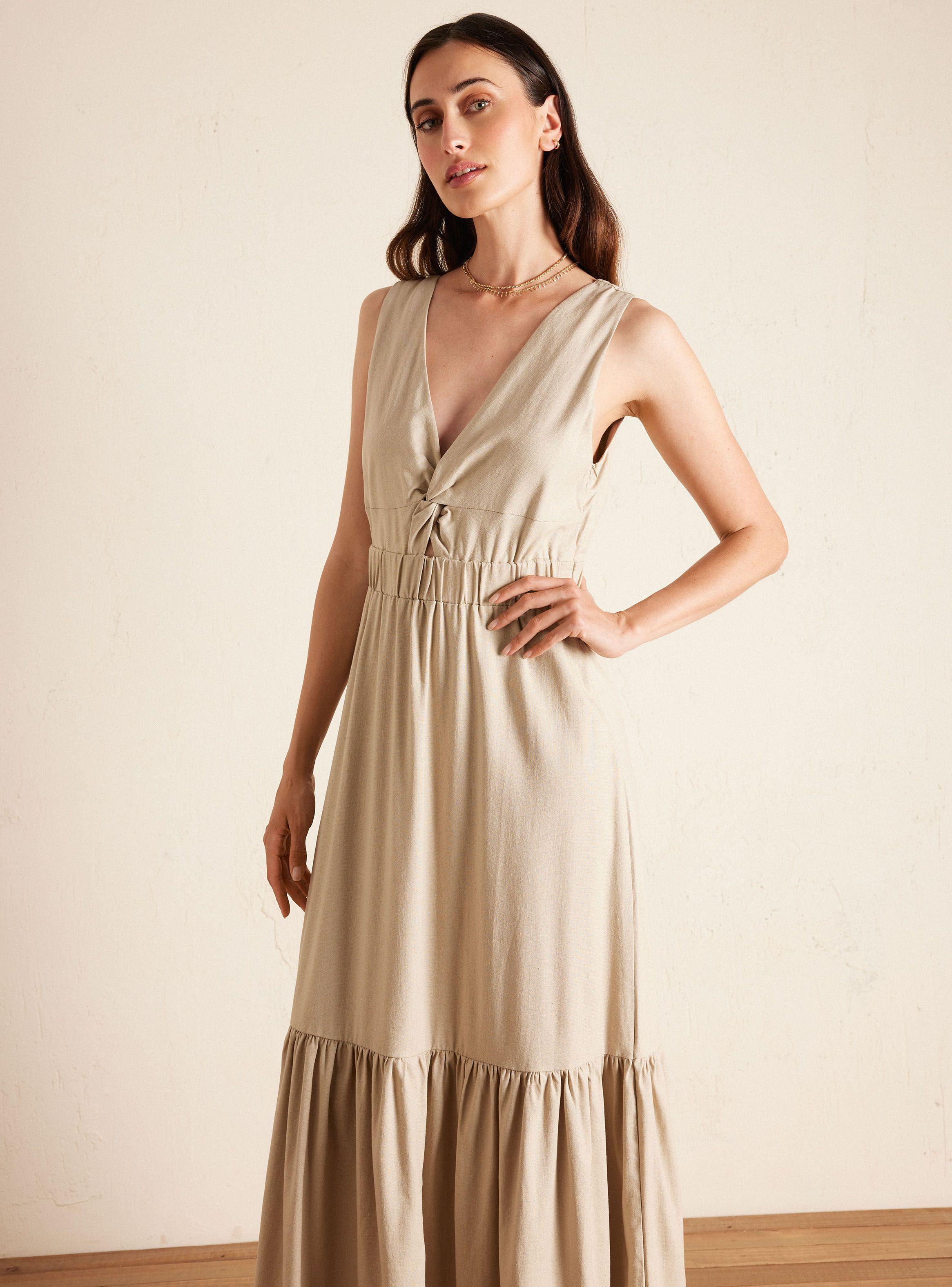 Vestido Largo con Escote Cruzado y Espalda Elasticada-0