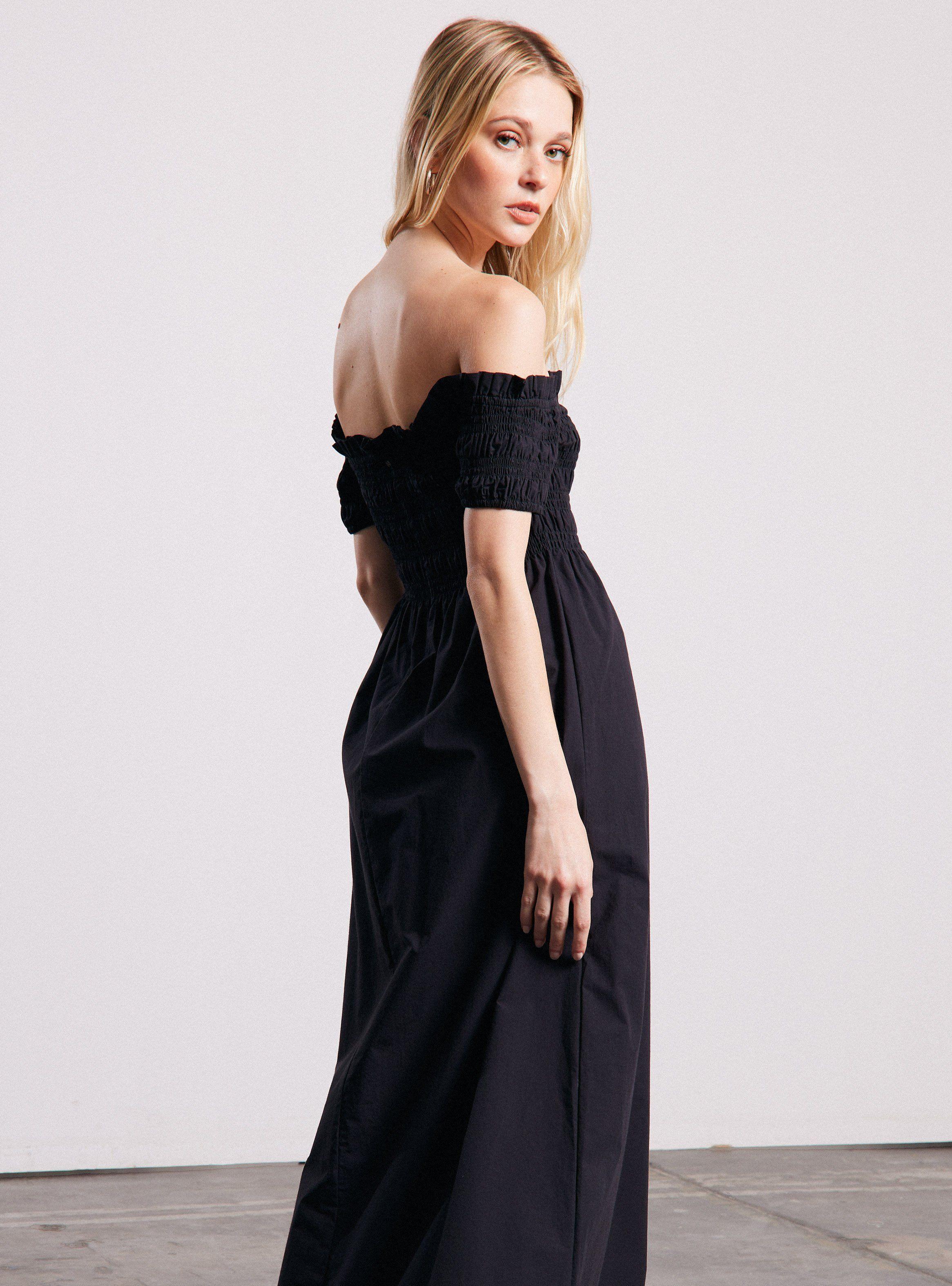 Vestido Bardot Manga Corta con Panal-1