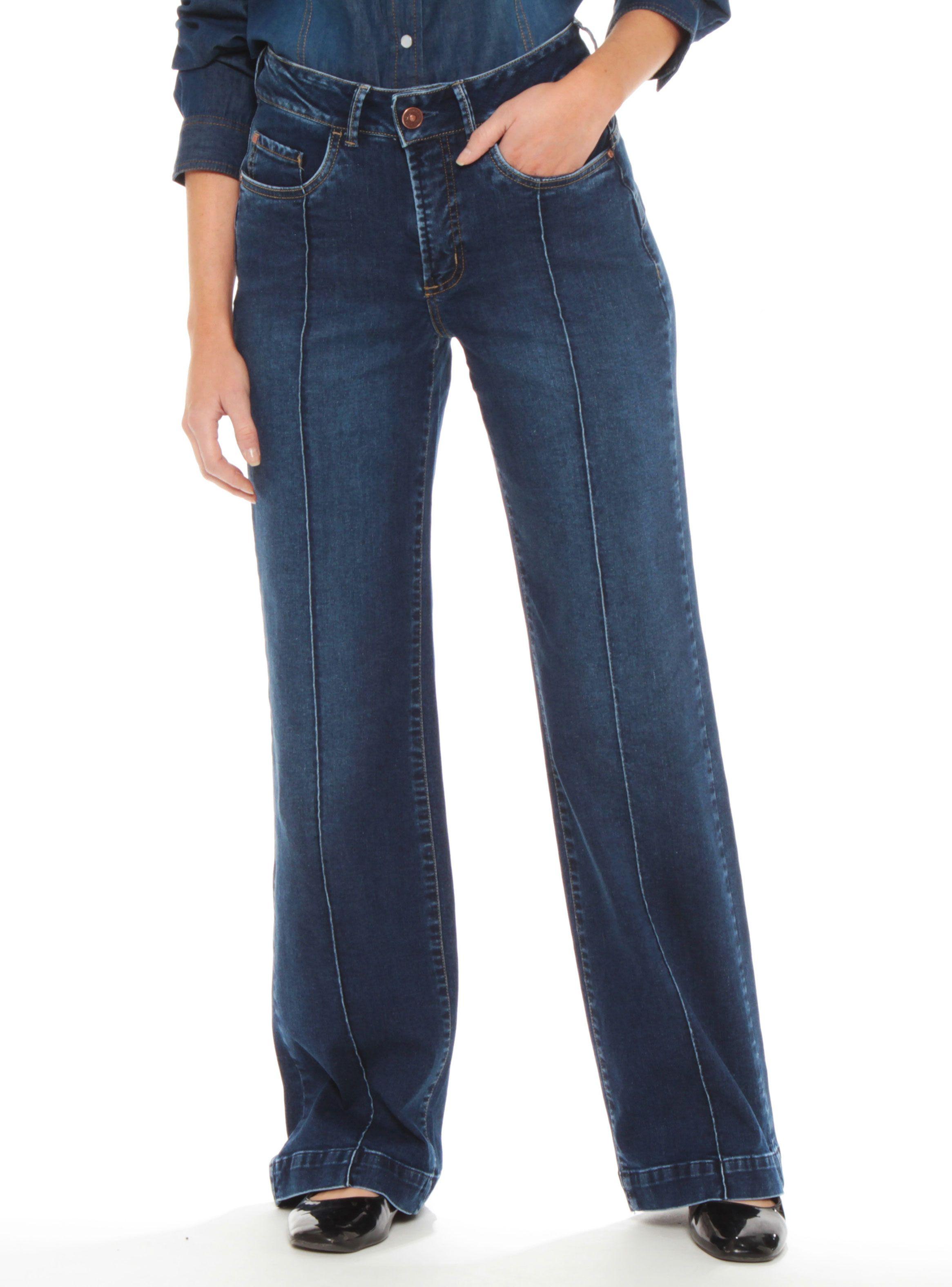 Jeans Recto Tiro Alto Alforza Pretina Básica 1 Botón-0