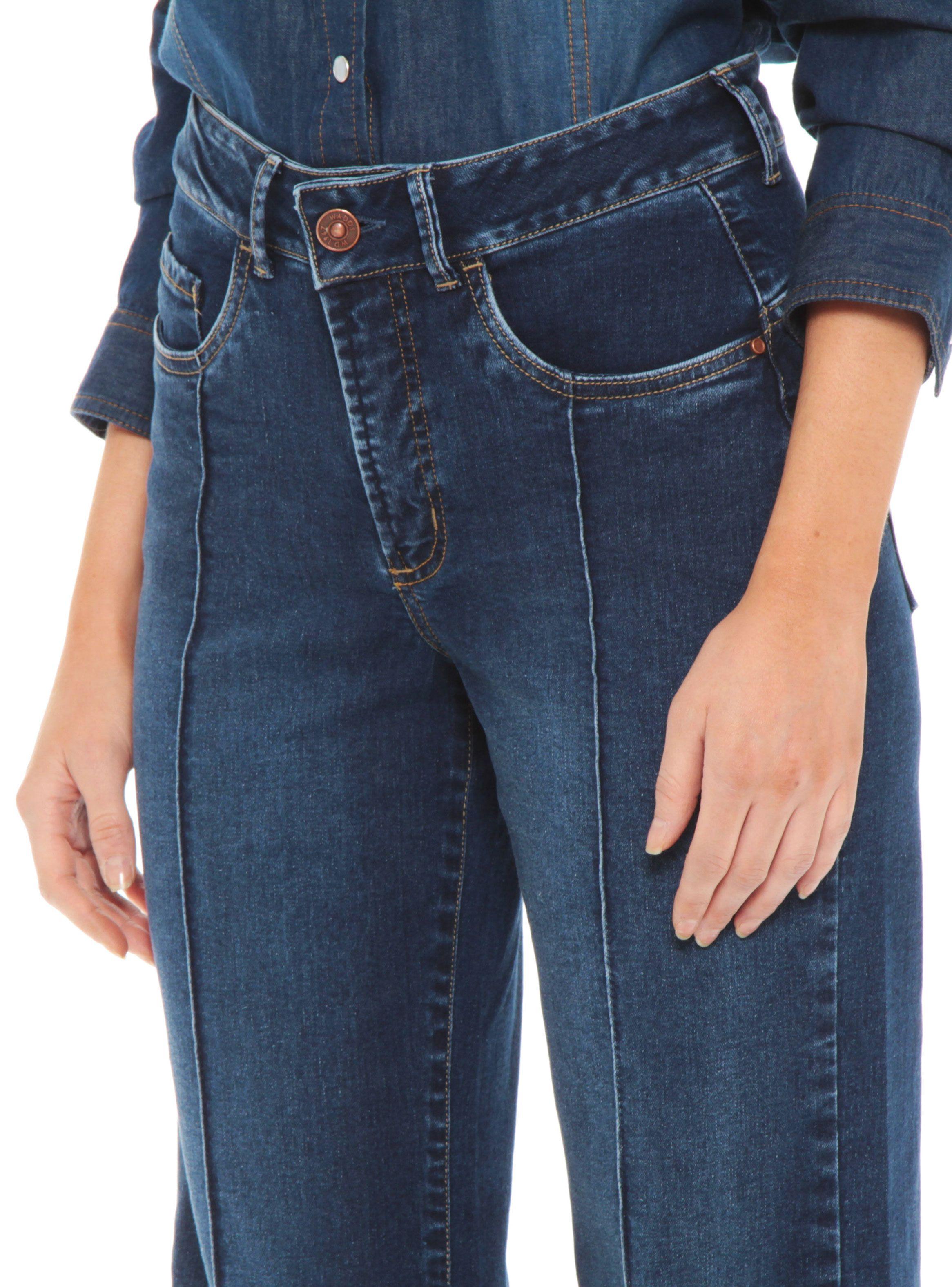 Jeans Recto Tiro Alto Alforza Pretina Básica 1 Botón-2