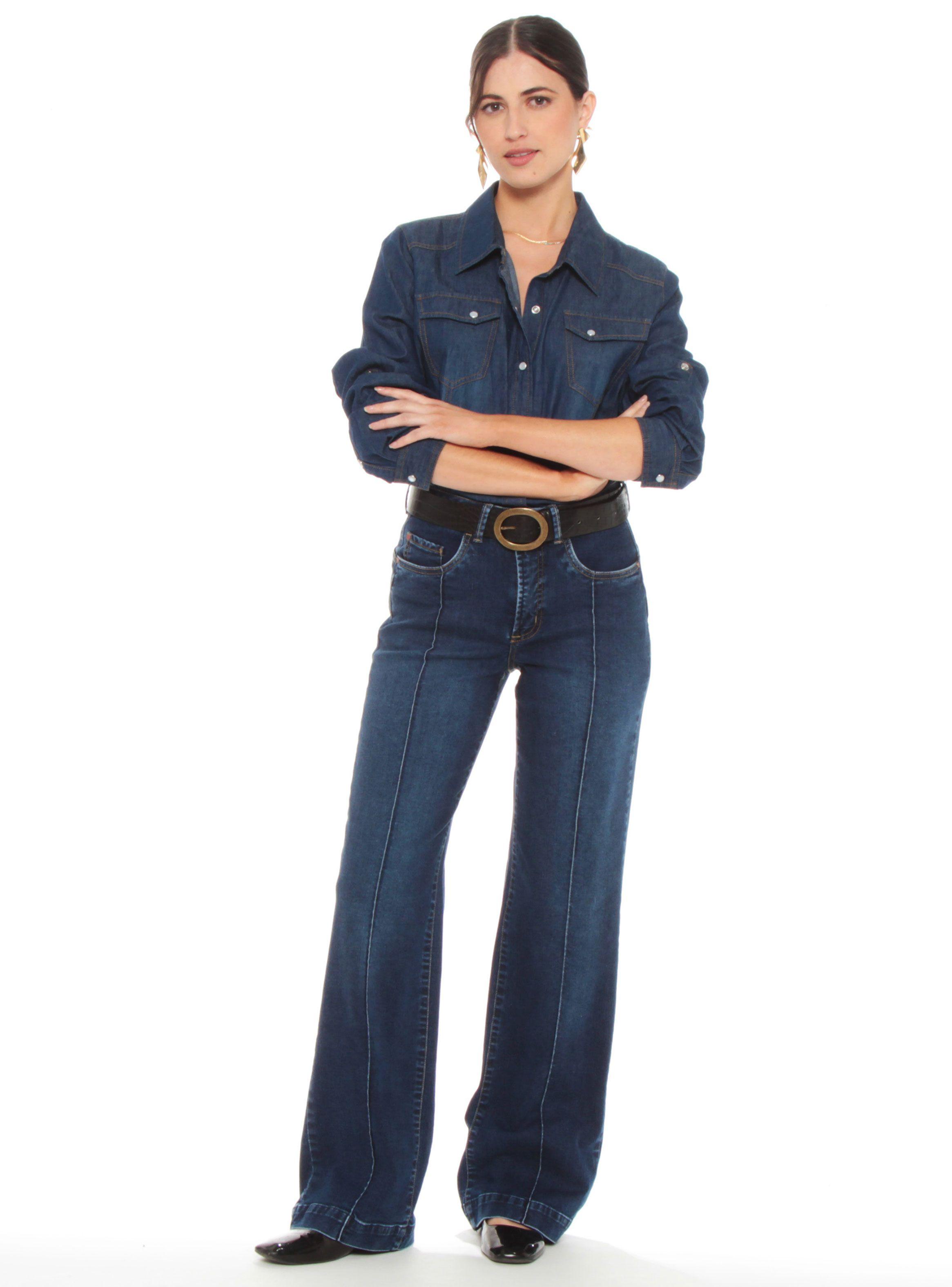 Jeans Recto Tiro Alto Alforza Pretina Básica 1 Botón-3